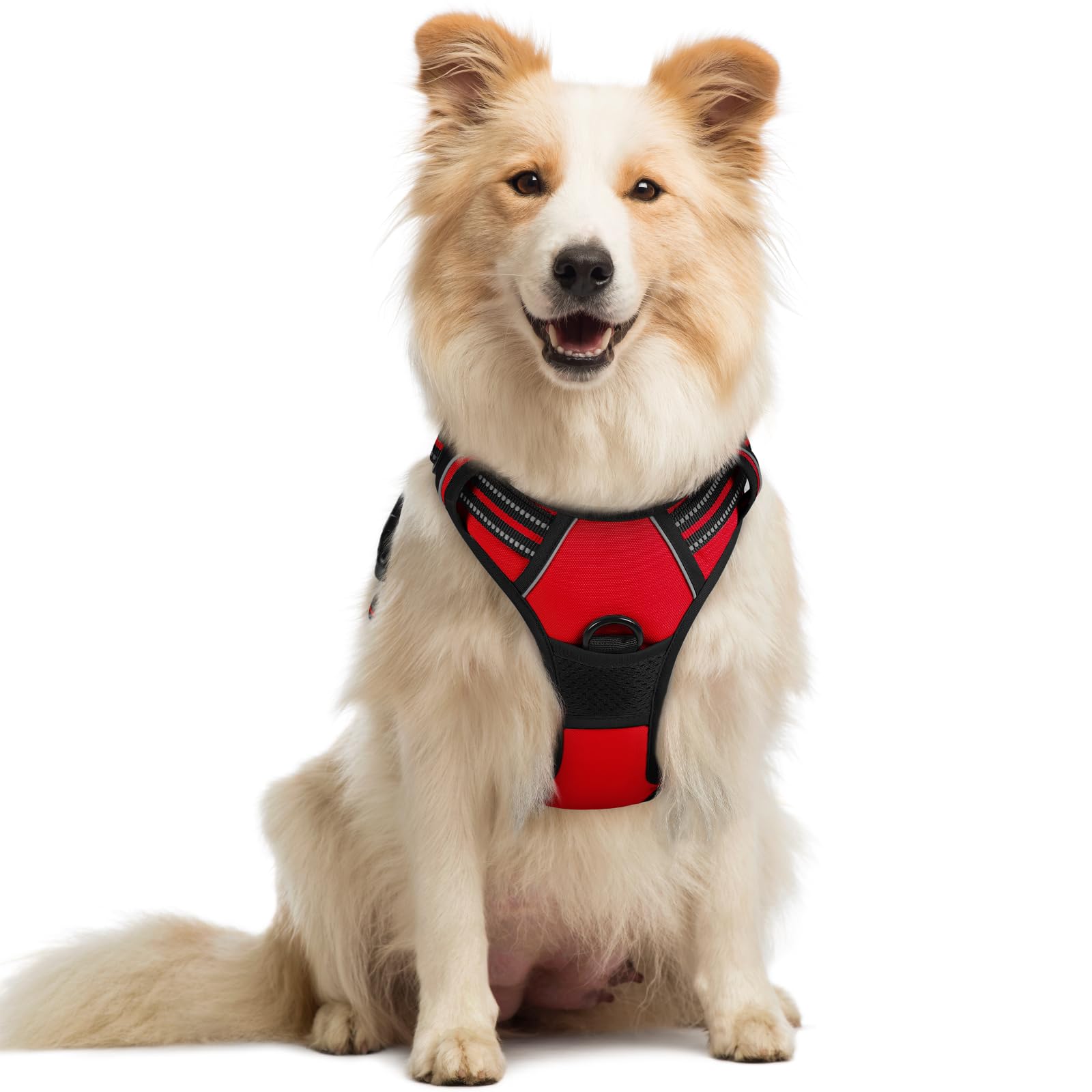 rabbitgoo Hundegeschirr Grosse Hunde, Anti Zug Geschirr mit Kontrolle, No Pull Verstellbar Hundegeschirr Mittelgroße Hunde, Atmungsaktiv Reflexstreifen Brustgeschirr Sichere Führung, Schwarz, L