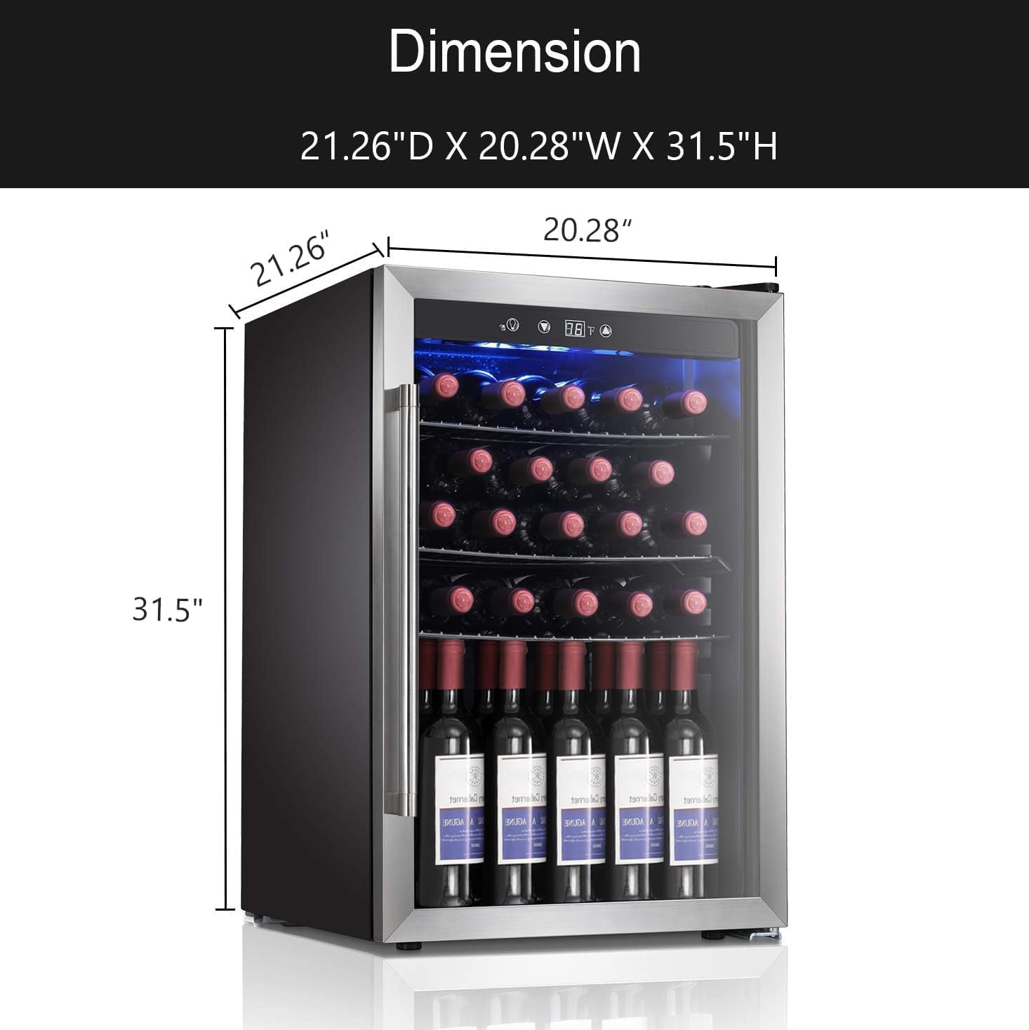Antarctic Star Wine Cooler, Beverage Refrigerator, 16 Bottle Freestanding Quiet Wine Cellar Front Glass Door for Home and Bar, Digital Temp Control, 1.71 Cu.Ft.