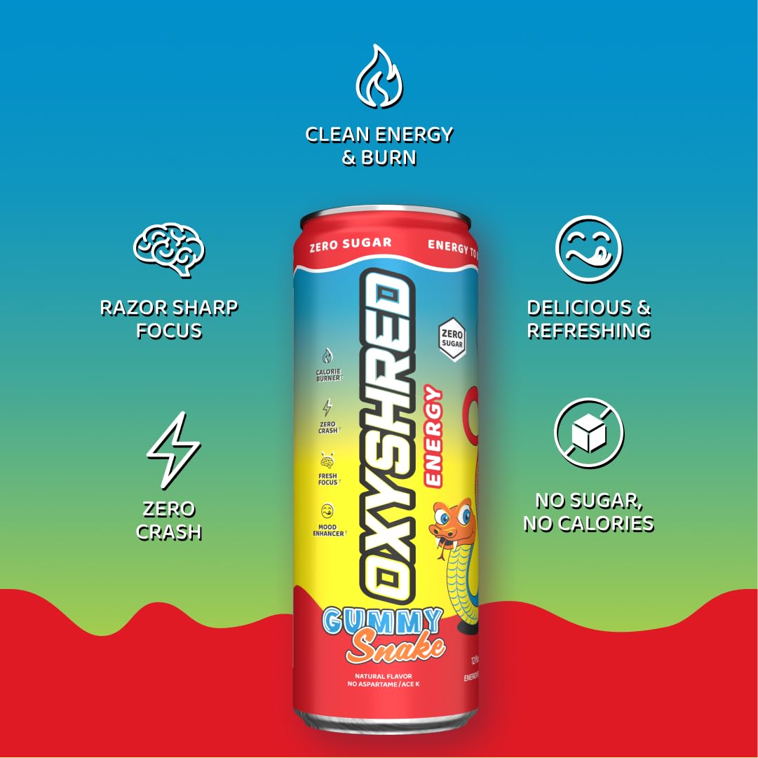 EHP Labs OxyShred Healthy Energy Drink - Zero Sugar Energy Drinks with Amino Acids, Green Tea Extract, Vitamin C & L-Carnitine - Zero Carbs, Zero Calories, Clean Caffeine, Bahama Breeze (12-Pack)