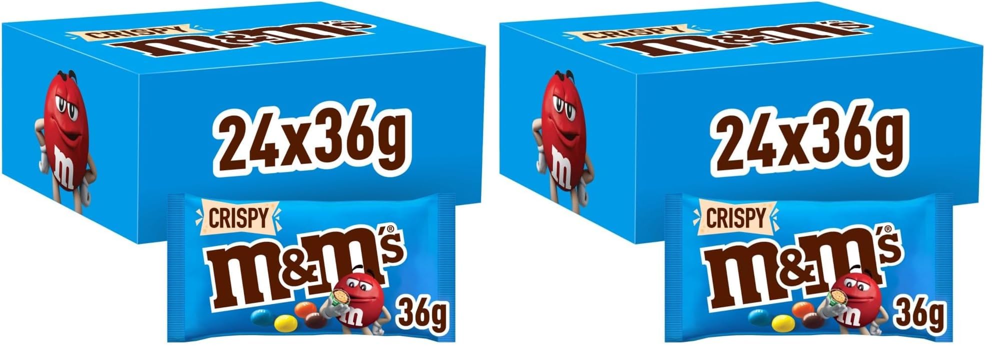 M&M's Crispy, Schokoladen Großpackung, 24 x 36g, Knusprige Schokolinsen als Süßigkeiten, Schokoladen Geschenk (816g)