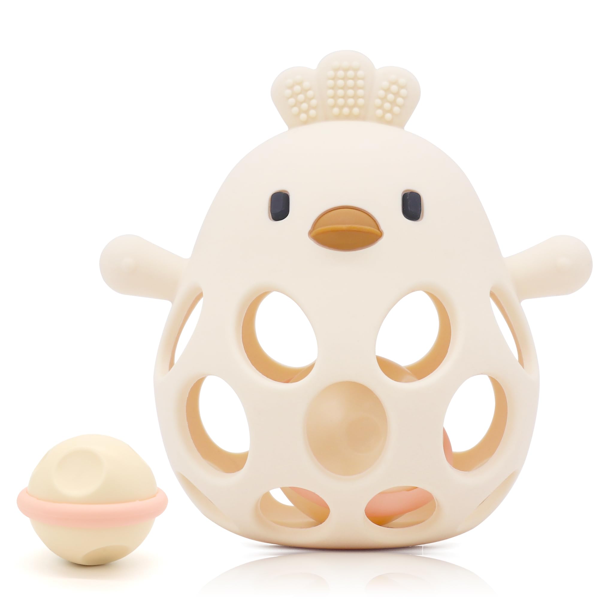 farout Montessori Beißring & Rassel für Babys - Sensorik Spielzeug ab 0 Monate, Zahnungshilfe & Greifball - Geschenk für Jungen & Mädchen