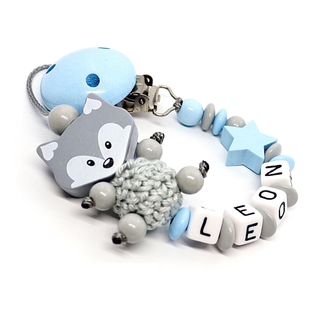 Schnullerband mit Namen für Mädchen & Jungen personalisierte Baby Geschenke (Blau)