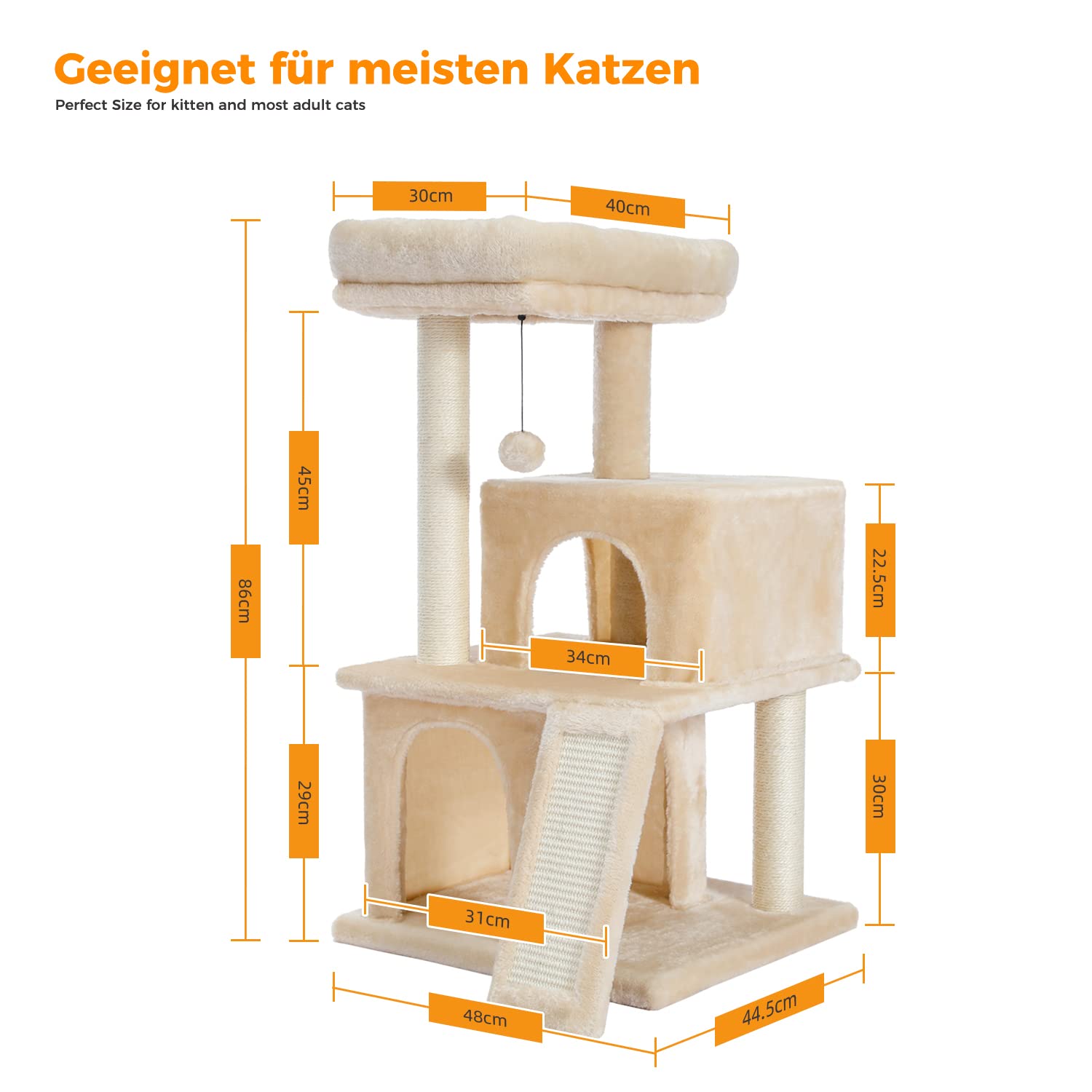 PETEPELA Katzenbaum Kratzbaum Kratzbäume Katzenmöbel mit Sisal-Seil Plüsch Liege höhlen Spielhaus Spielzeug für Katzen Grau