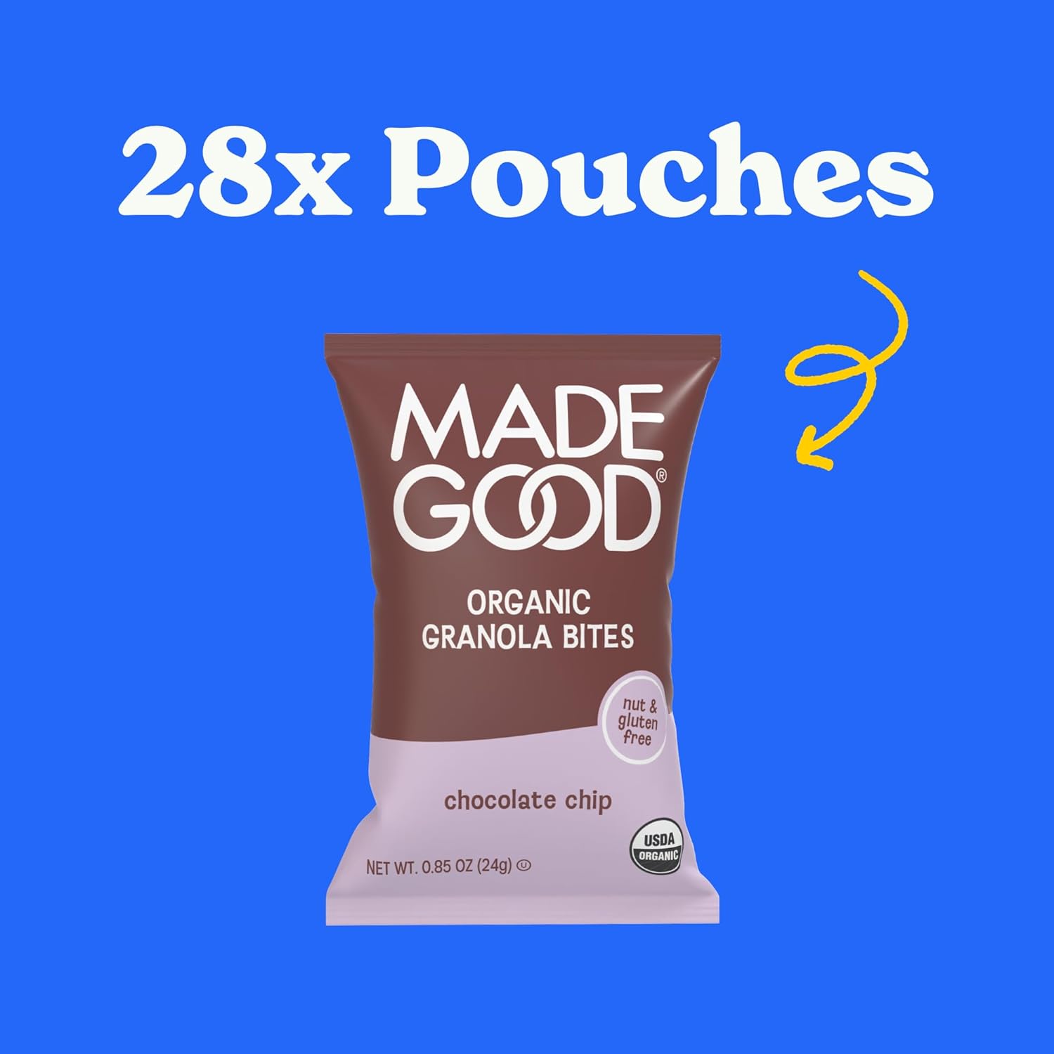 MadeGood Chocolate Chip Granola Bites, 28 Count, Organic and Delicious Snacks
