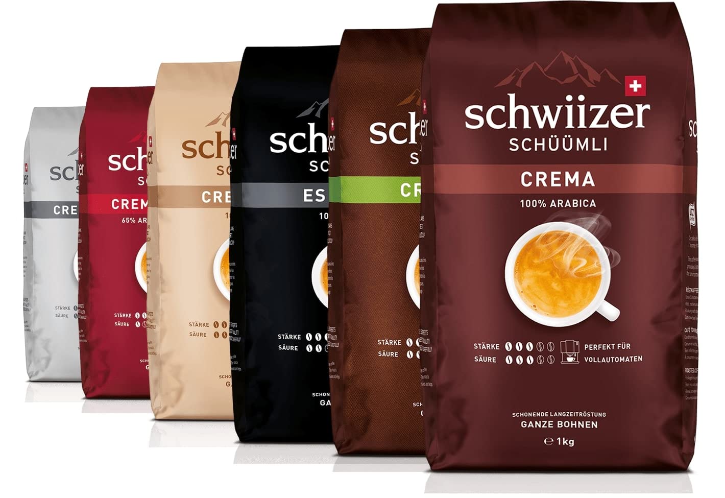 Schwiizer Schüümli Espresso, 100% Arabica Kaffeebohnen, kräftig-intensiv, ideal für Vollautomaten, Stärke 4/5, mittlere Röstung, Rainforest Alliance, 1kg