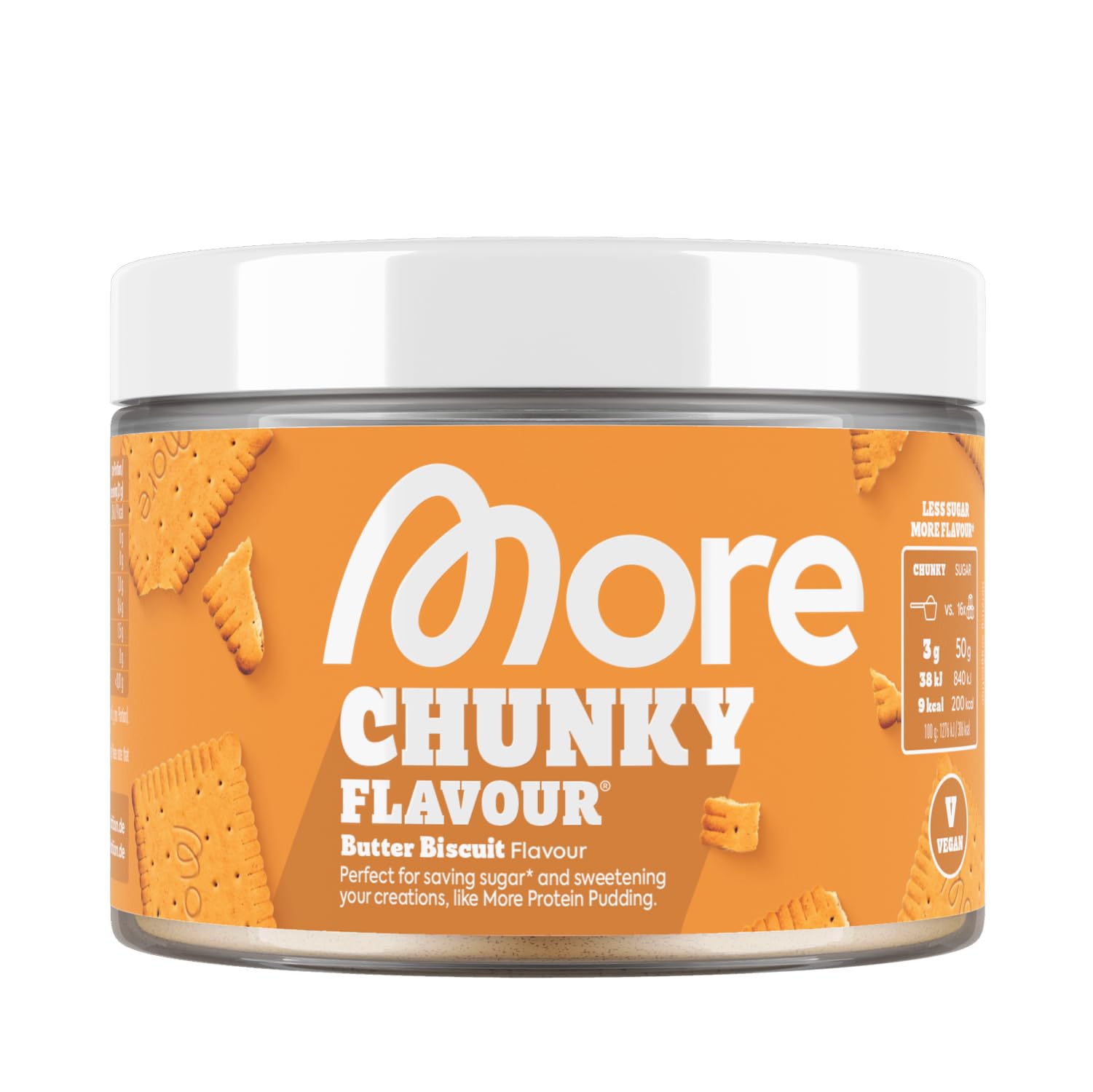 MORE Chunky Flavour, Vanilla Perfection, 150 g, vegan, Geschmackspulver zum Süßen, ohne viel Zucker und Kalorien, mit Inulin und Laktase - made in Germany
