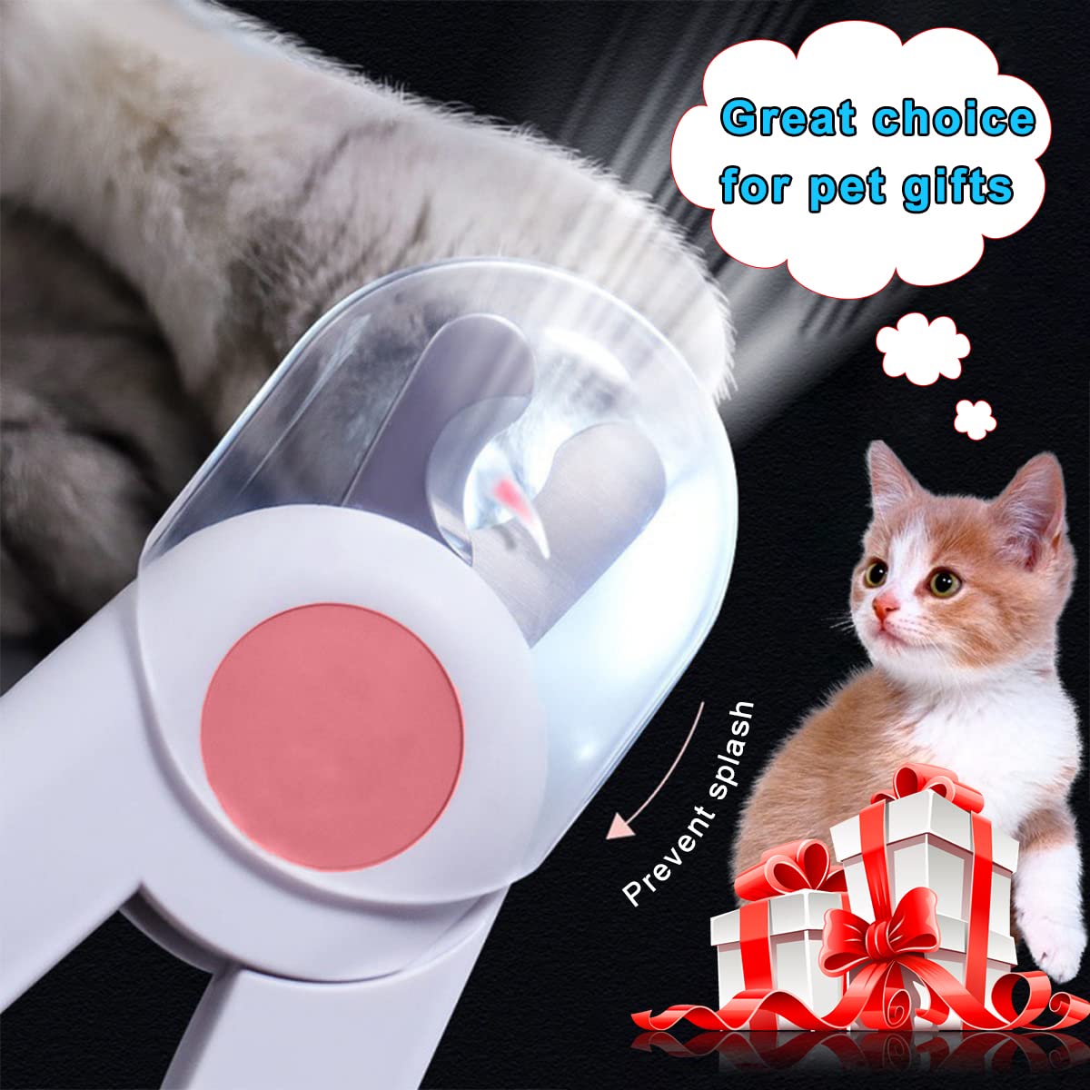 EPROICKS Nagelknipser mit Led-Licht für Hunde Katzen, Krallenschere für Katzen Hunde, mit Nagelfeile und Spritzfest Schutzvorrichtung, für Mittlere und Kleine Haustiere Krallenpflege