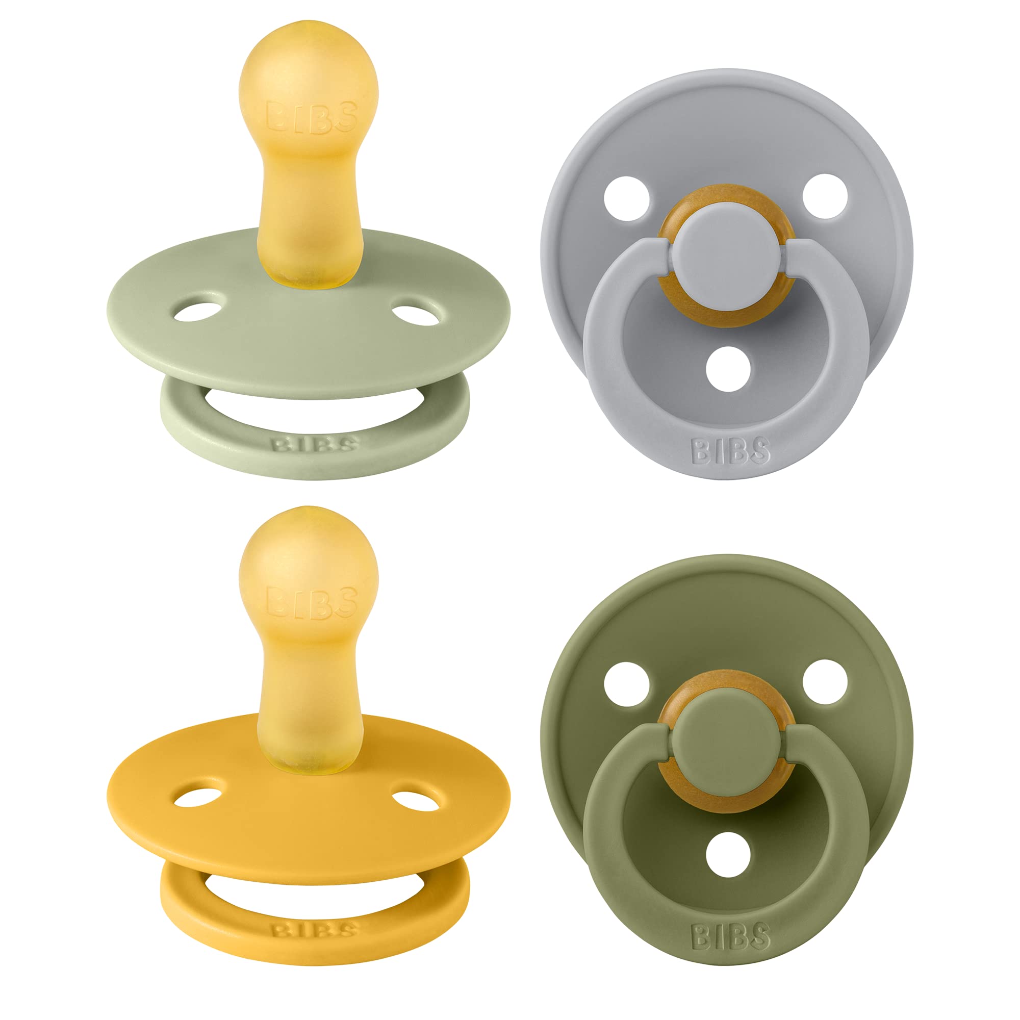 BIBS Colour Schnuller 4er-Pack, BPA-frei, Kirschform Nippel. Naturkautschuk/Latex, Hergestellt in Dänemark. 6-18 Monate (4er Pack), Iron Mix