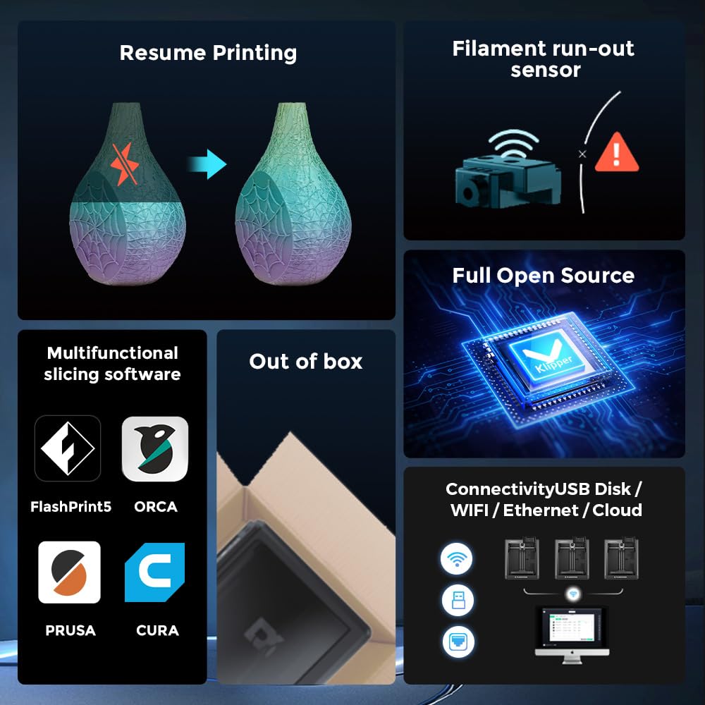FLASHFORGE AD5X Multi-Color 3D Printer with IFS,Fully Auto Leveling FDM 3D Printer with Max 600mm/s High Speed Printing and Max 300°C Nozzle,Large Printing Size 220 * 220 * 220mm