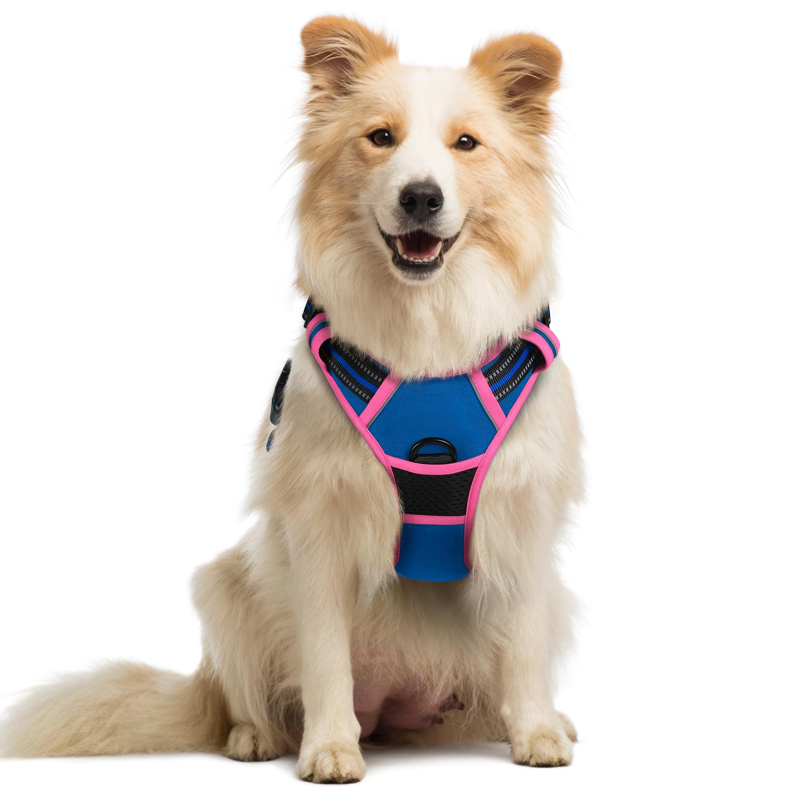 rabbitgoo Hundegeschirr Grosse Hunde, Anti Zug Geschirr mit Kontrolle, No Pull Verstellbar Hundegeschirr Mittelgroße Hunde, Atmungsaktiv Reflexstreifen Brustgeschirr Sichere Führung, Schwarz, L
