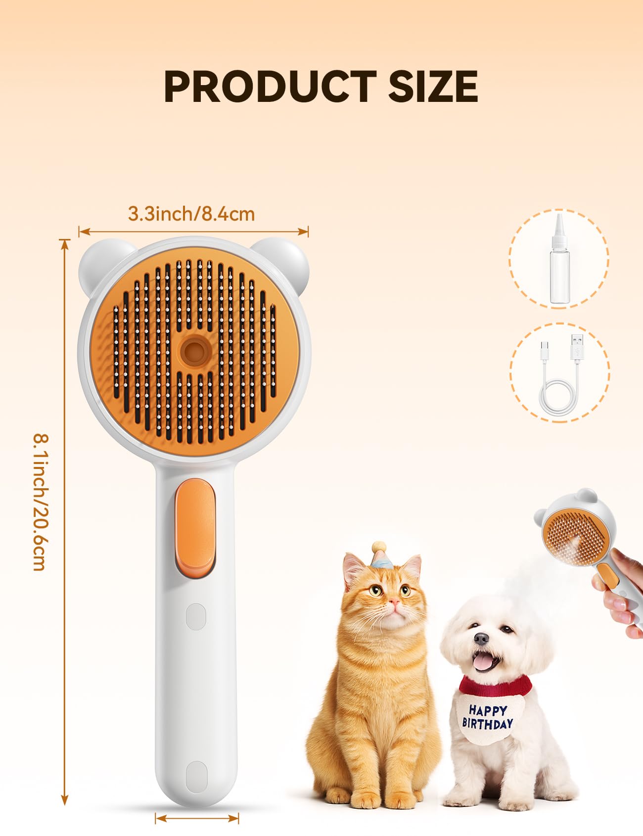 FEELNEEDY Katzenbürste mit Dampf, Furminator Katze mit Auslöseknopf Wassertank, Dampfbürste Katze für Langhaar/Kurzhaar Hunde Katz, USB aufladbar, Zwei-Geschwindigkeits-Sprühfunktion