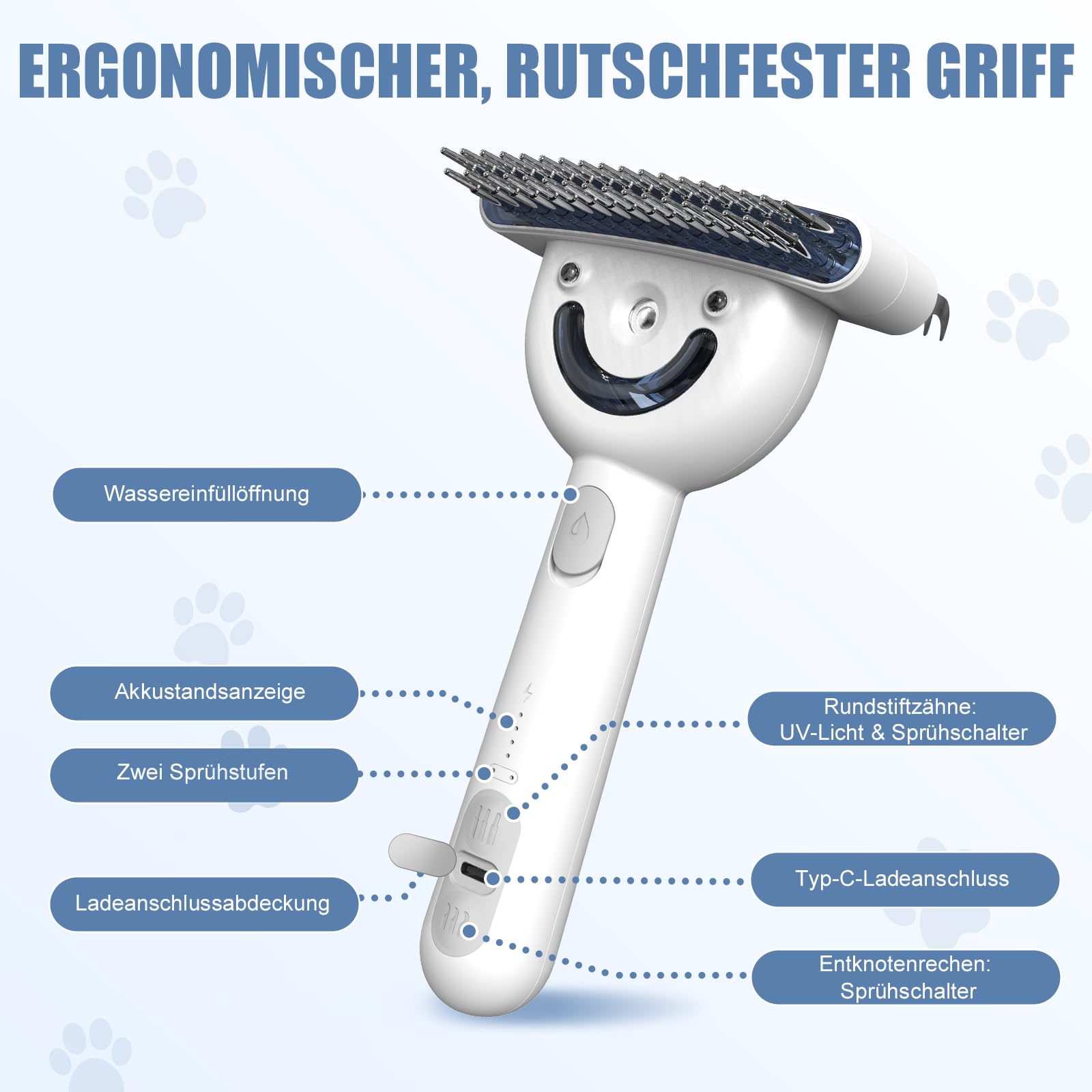 Katzenbürste mit Dampf & Auslöseknopf, Wiederaufladbar Dampfbürste von Katze Hunde, Spray Haustierhaar Bürste, Massage Steamer Kamm für Langhaar und Kurzhaar zum Entfernen Losem Fell und Schmutz