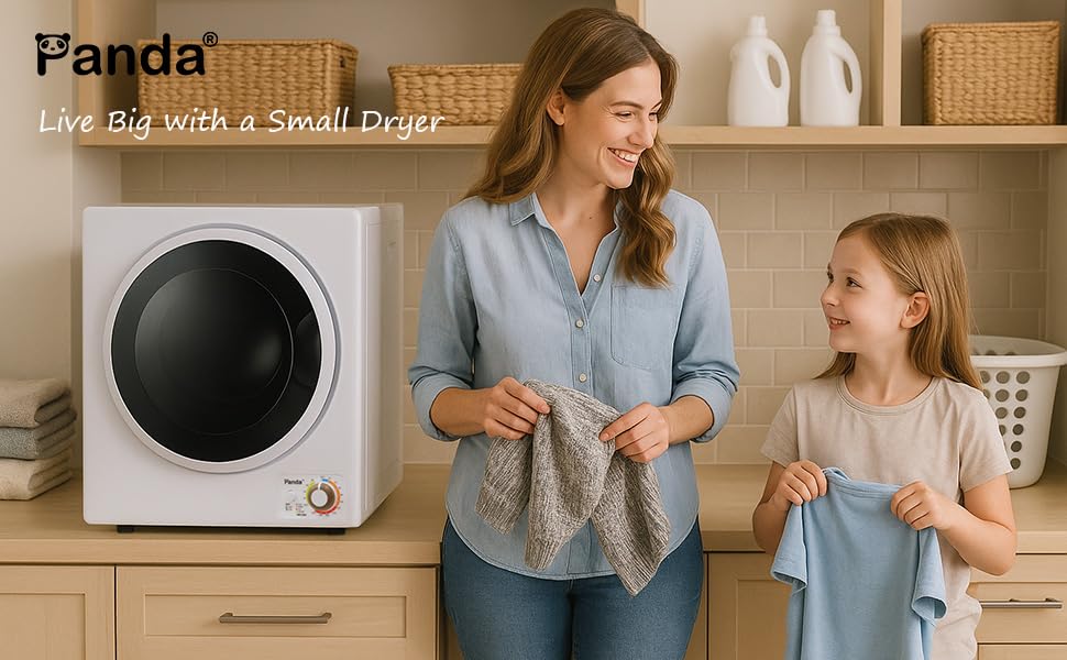 Panda Compact Dryer 13.2 lbs Load Volume 110V 1500W Portable Clothes Dryer 3.5 cu.ft. Stainless Steel Tub, 4 Drying Modes