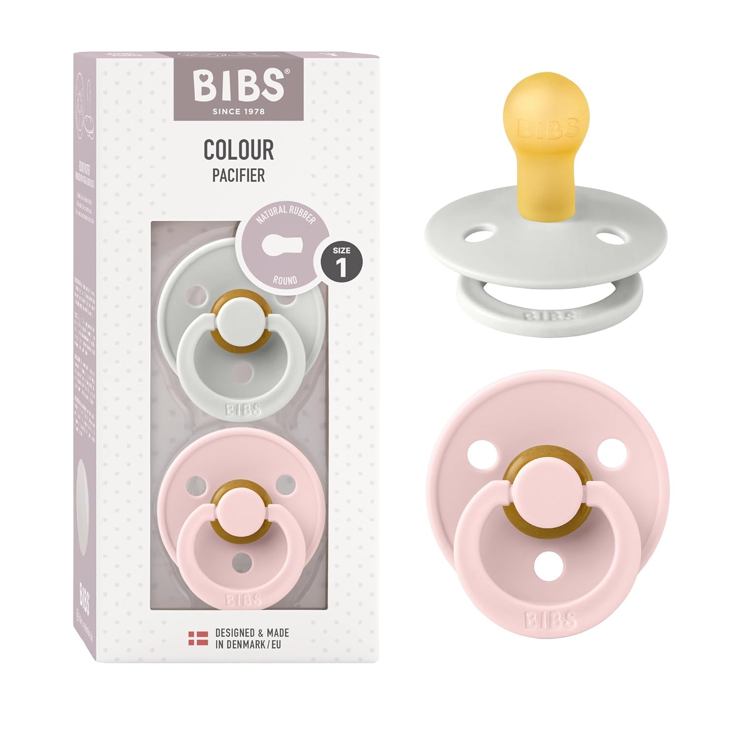 BIBS Colour Schnuller 2er-Pack, BPA-frei, Kirschform Nippel. Naturkautschuk/Latex, Hergestellt in Dänemark. Größe 1 | 0+ Monate | 2-Pack, Ivory/Sage