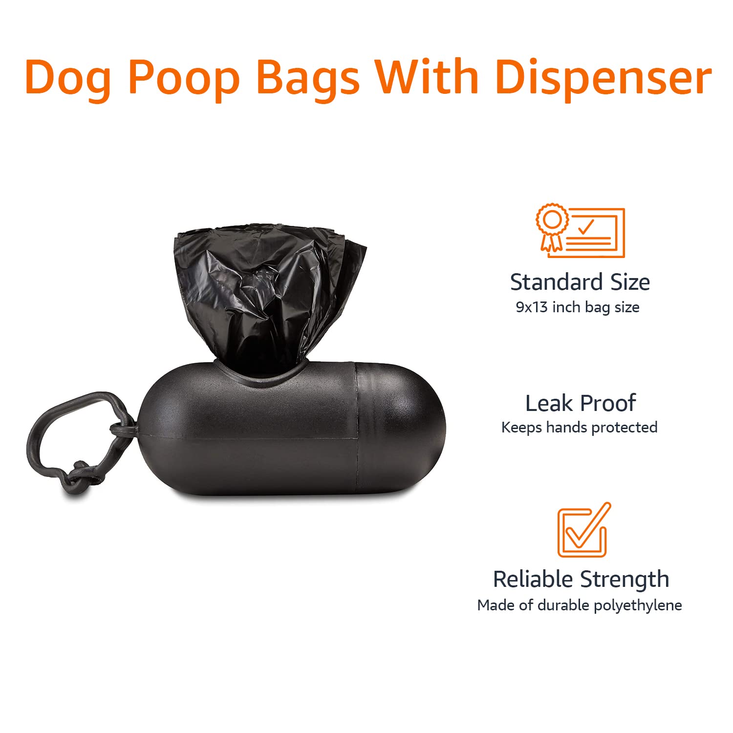 Amazon Basics Hundekotbeutel mit Spender und Leinenclip, Unparfümiert, 300 Beutel (20 Packungen mit je 15 Beuteln), Schwarz