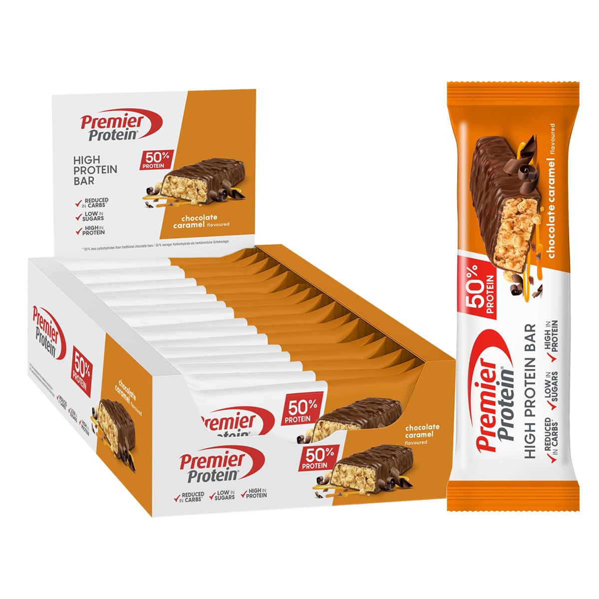 Premier Protein - High Protein Bar 50% - Double Chocolate Cookie - 16x40g - Zuckerarm - Kohlenhydratarm - palmölfrei