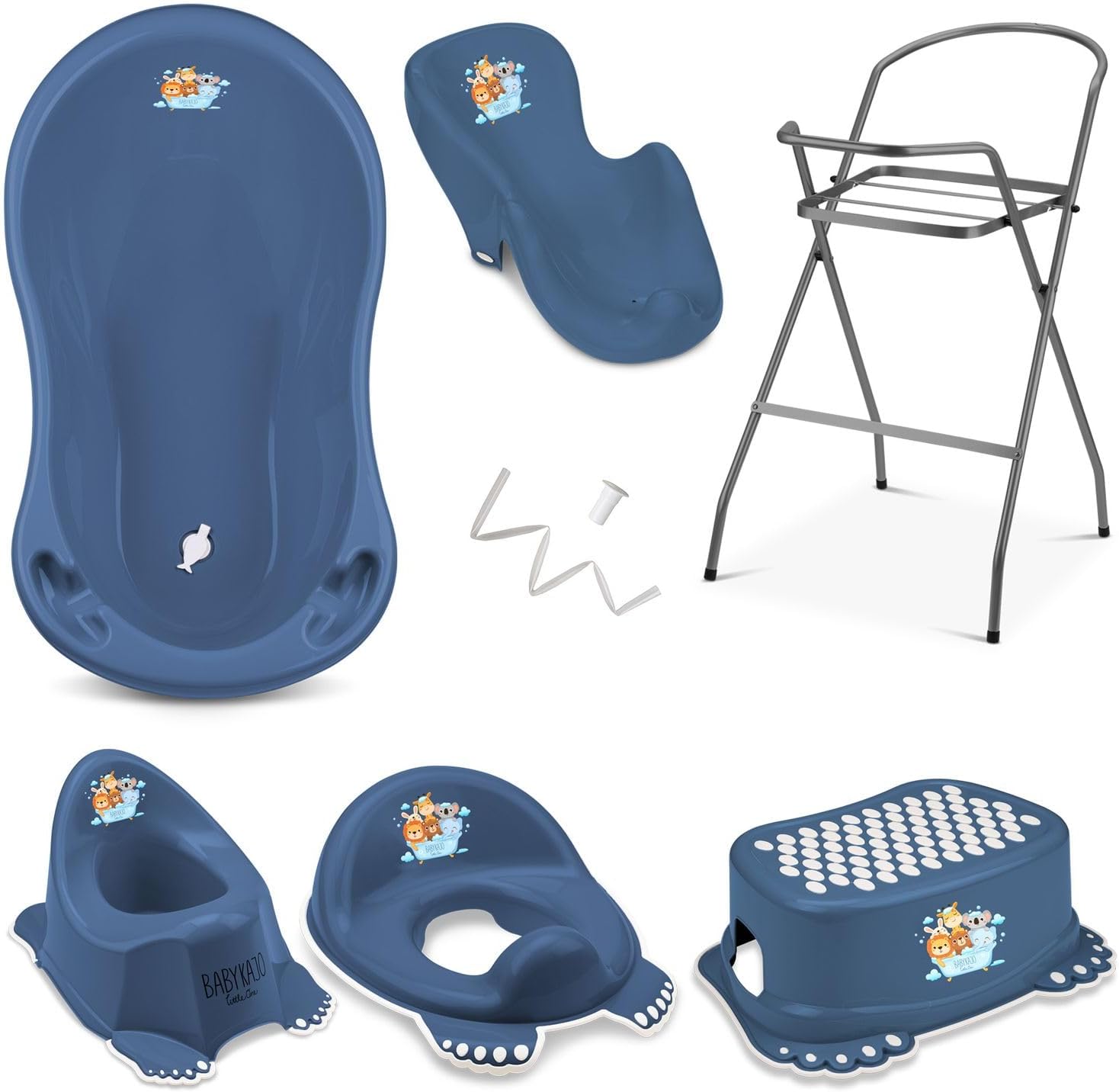 Baby Badewanne mit Gestell 4 Set TÜV Rheinland zertifiziert! Babybadewannen + Baby Badewannensitz +Abfluss + Gestell - Babywanne mit Ständer! Baby Pflegeset für Neugeborene.