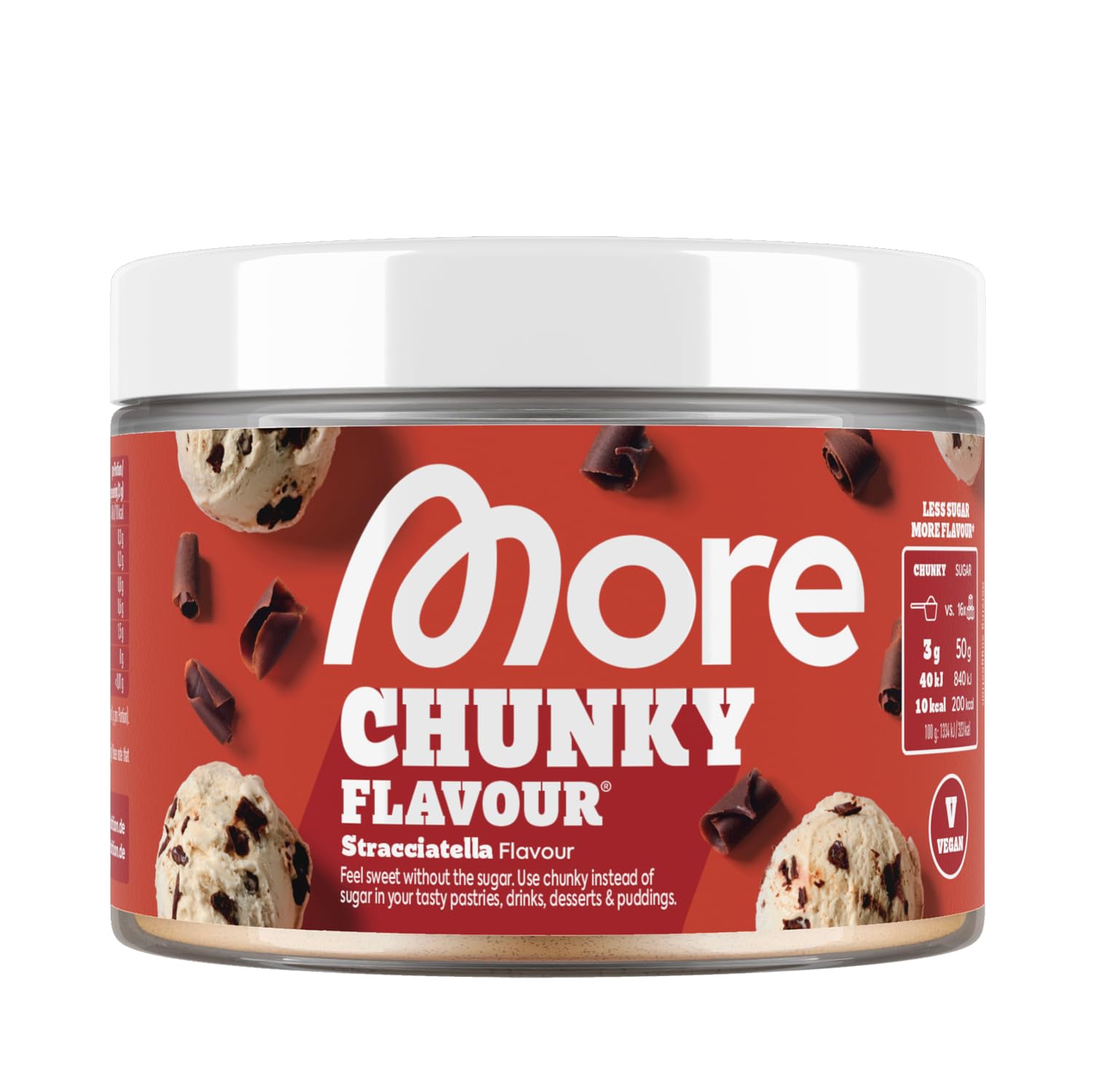 MORE Chunky Flavour, Vanilla Perfection, 150 g, vegan, Geschmackspulver zum Süßen, ohne viel Zucker und Kalorien, mit Inulin und Laktase - made in Germany