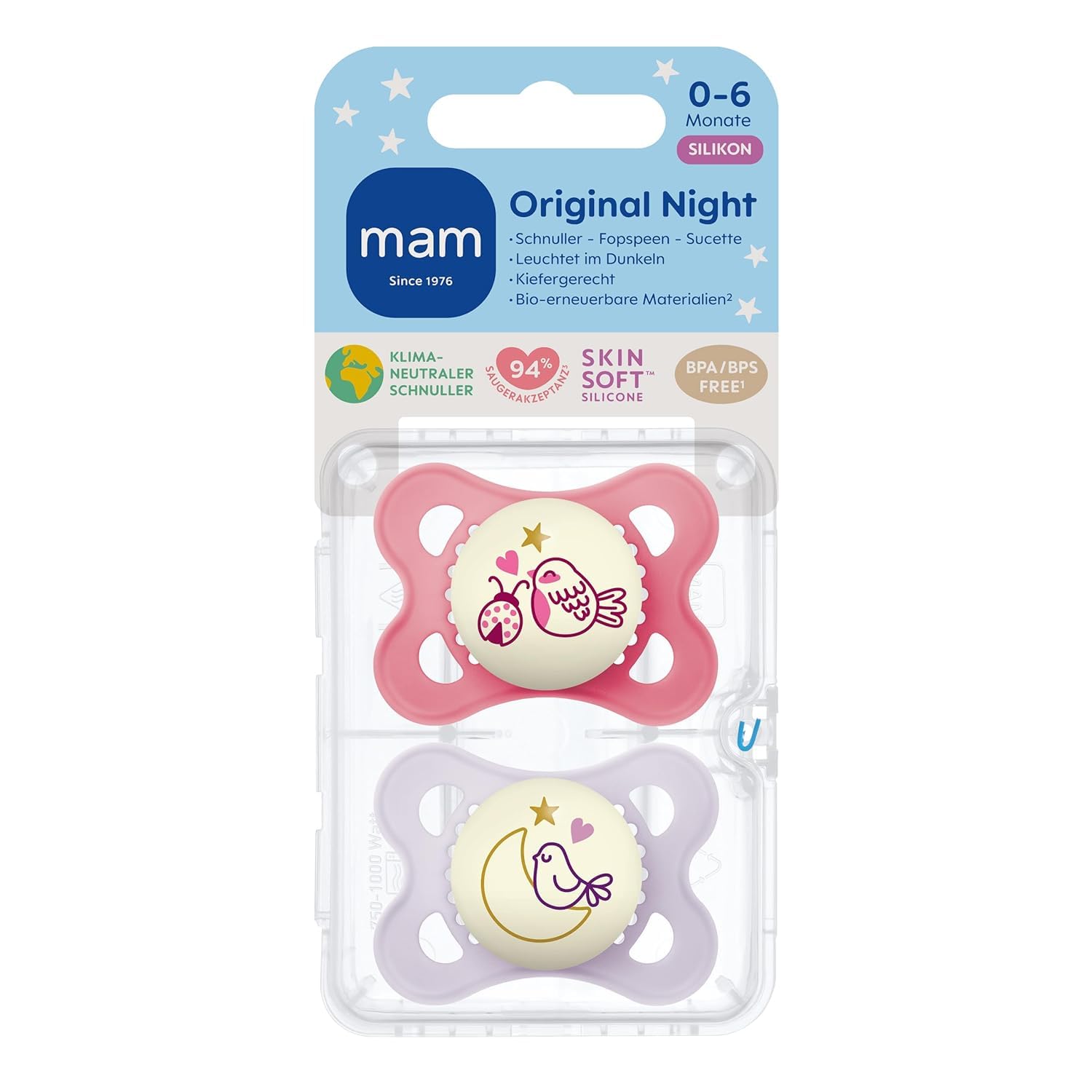 MAM Original Day & Night Matt Schnuller | 0-6 Monate | Schnuller für Neugeborene | 94% Akzeptanz | Babyschnuller beugt Zahnfehlstellungen vor | SkinSoft Silikon | Schaf/Hase | 4 Stück
