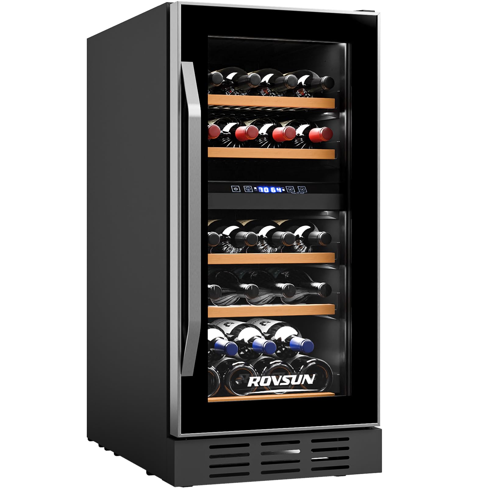 ROVSUN 18 Bottle Wine Fridge, Freestanding Compressor Wine Cooler Refrigerator, Beverage Wine Chiller with Digital Temperature Control & Double-layer Glass Door for Red White Wine, Champagne, Beer