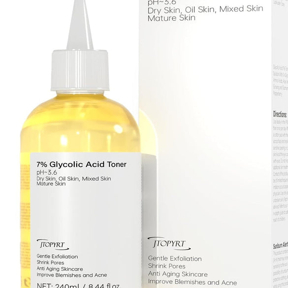 Glycolic Acid 7% Exfoliating Toner: Glycolic Acid Toner Gently Exfoliates 240ml - Toning Solution Reduces Skin Blemishes