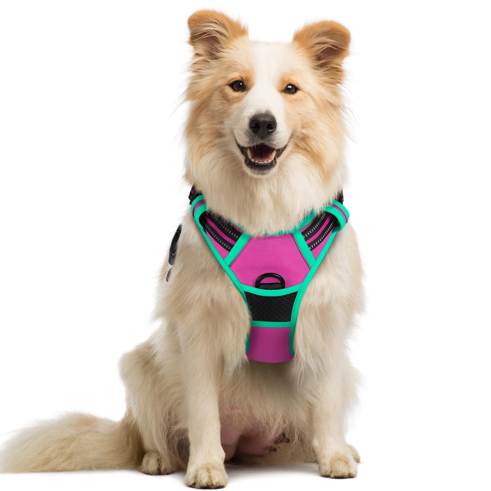 rabbitgoo Hundegeschirr Grosse Hunde, Anti Zug Geschirr mit Kontrolle, No Pull Verstellbar Hundegeschirr Mittelgroße Hunde, Atmungsaktiv Reflexstreifen Brustgeschirr Sichere Führung, Schwarz, L