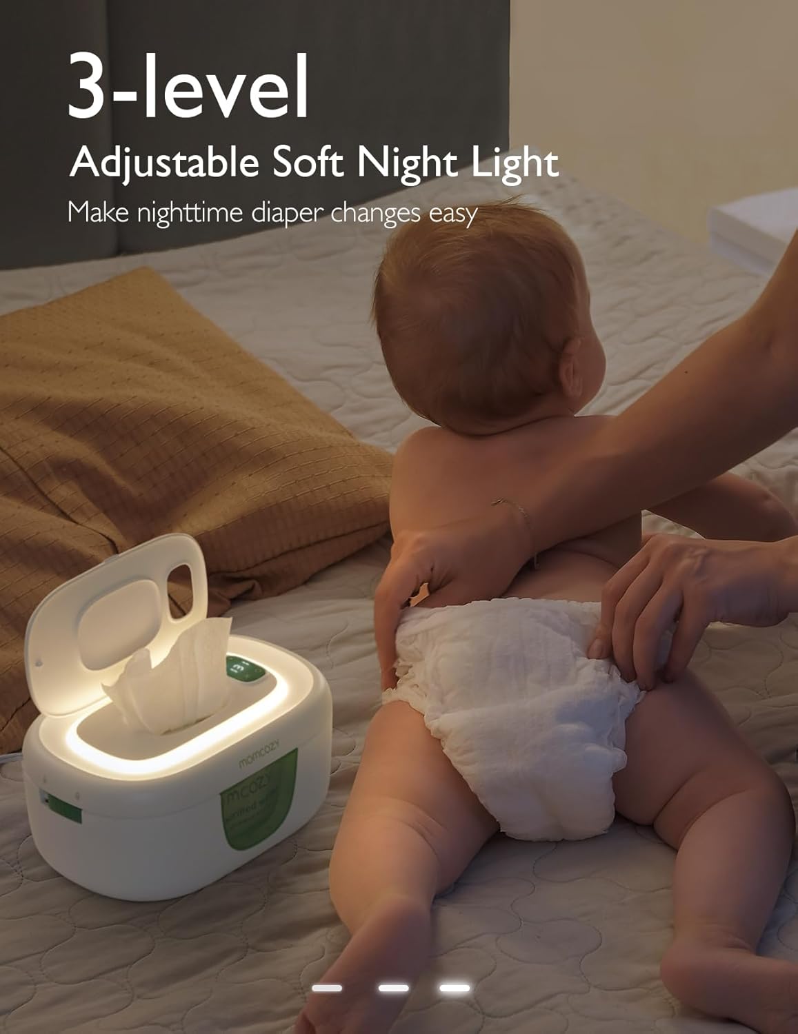 Momcozy Feuchttuch Wärmer, Federdesign, Feuchttücher Box mit großem Fassungsvermögen, schnelles und gleichmäßiges Erwärmen, Temperaturregelung mit 4 Heizmodi, Feuchttuchwärmer mit Nachtlicht