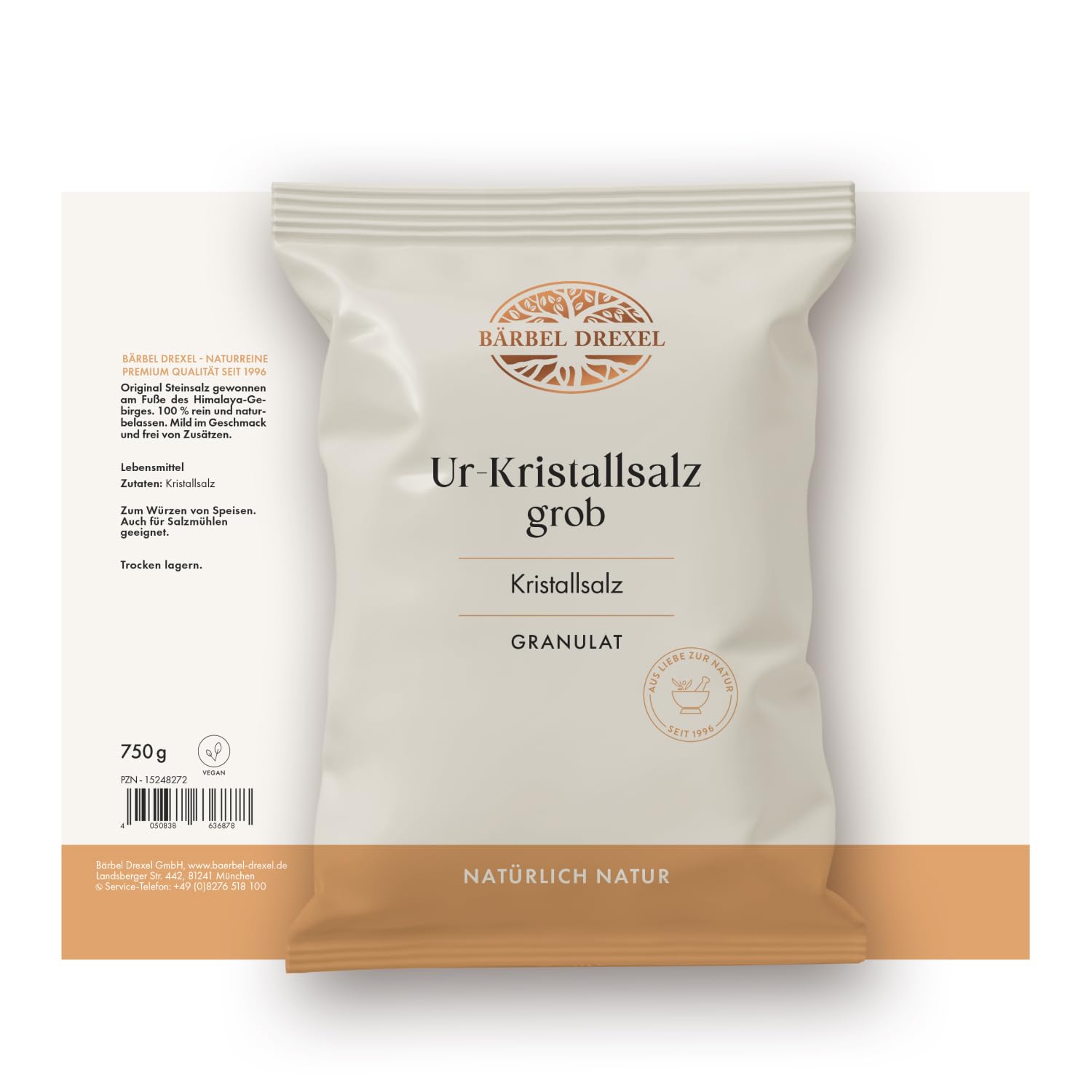 BÄRBEL DREXEL® Rosa Kristallsalz (Tiefebenen Rand Himalaya) FEIN, feines Natursalz (750g) Für Feinschmecker, 100% Veganes Speisesalz, Reines Steinsalz, Naturbelassen Unbehandelt, Ur-Salz