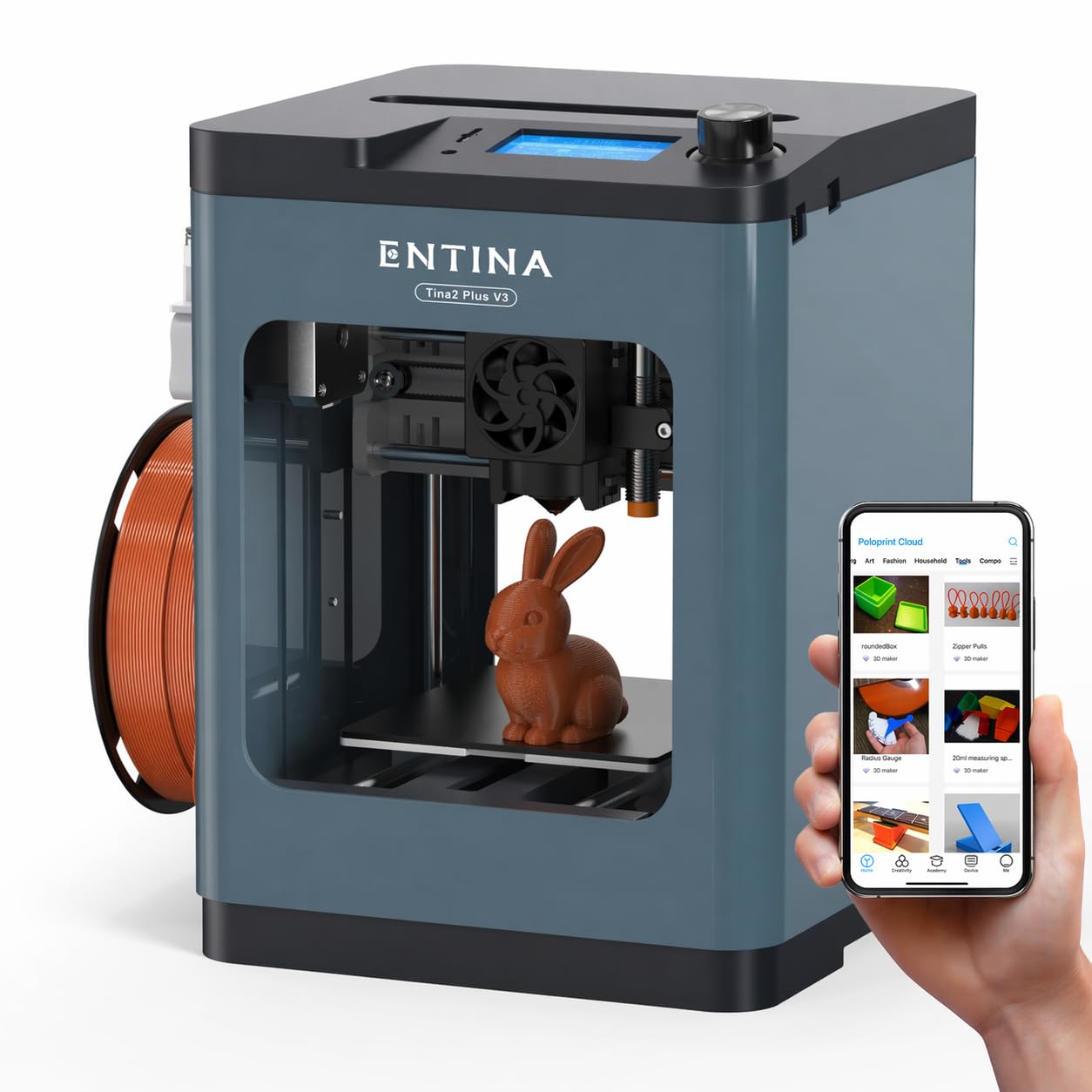 Entina Tina2C 3D Printer for Kids & Beginners, Fully Assembled Starter Mini 3D Printer, Start in 8 Mins, App & WiFi Control, Auto Leveling, 3000+ Model Library, 20+ Creative DIY Modules for STEM, Home