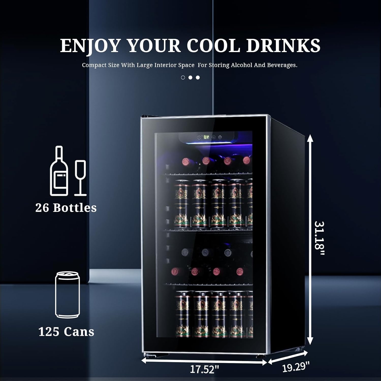 Antarctic Star Wine Cooler, Beverage Refrigerator, 16 Bottle Freestanding Quiet Wine Cellar Front Glass Door for Home and Bar, Digital Temp Control, 1.71 Cu.Ft.