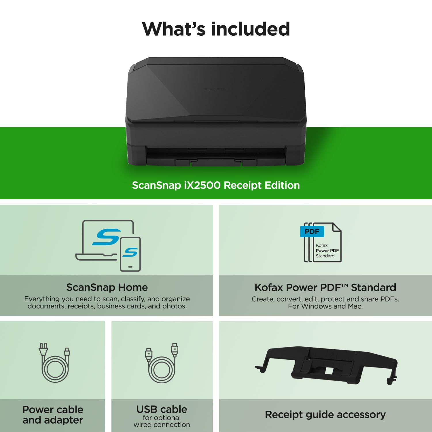 ScanSnap iX2500 Wireless or USB High-Speed Cloud Enabled Document, Photo & Receipt Scanner with Large 5" Touchscreen and 100 Page Auto Document Feeder for Mac or PC, Black