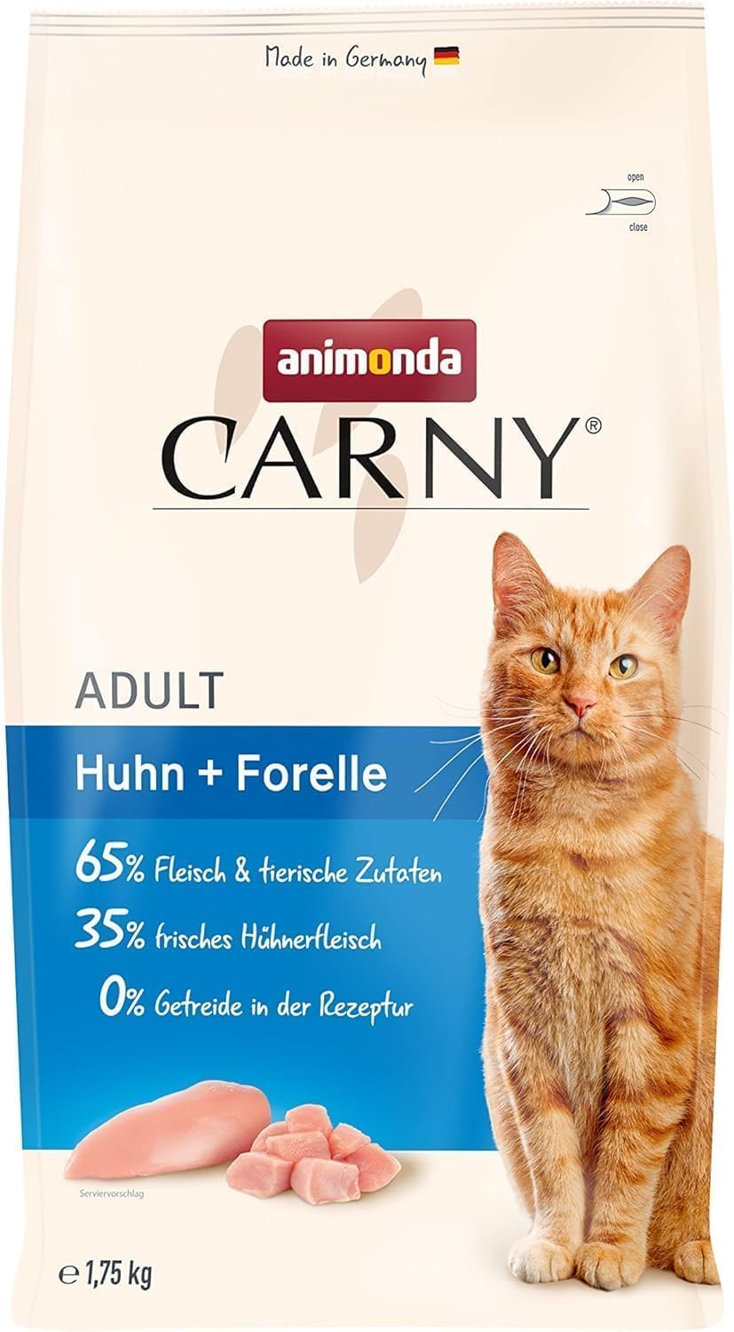 animonda Carny Katzen Trockenfutter Huhn und Rind (1 x 1,75 kg), Trockenfutter für ausgewachsene Katzen ohne Zucker und Getreide, mit frischem Hühnerfleisch und Rinderprotein