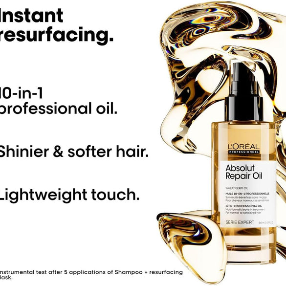 L’Oréal Professionnel | Absolut Repair Oil multi-benefit leave in treatment | For dry and damaged hair | | Repairs & Hydrates Dry, Damaged Hair | With Protein and Gold Quinoa | SERIE EXPERT | 90ml
