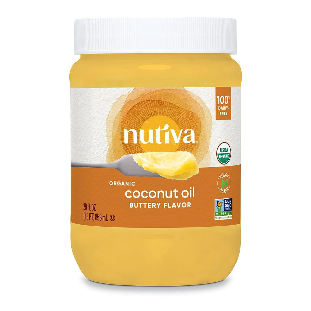 Nutiva Coconut Oil for Cooking and Baking - Butter Flavor Perfect for Making Movie Theater Popcorn, Baked Goods, Bread - Non-Dairy Alternative for Keto, Vegan, and Paleo Diets - 29floz