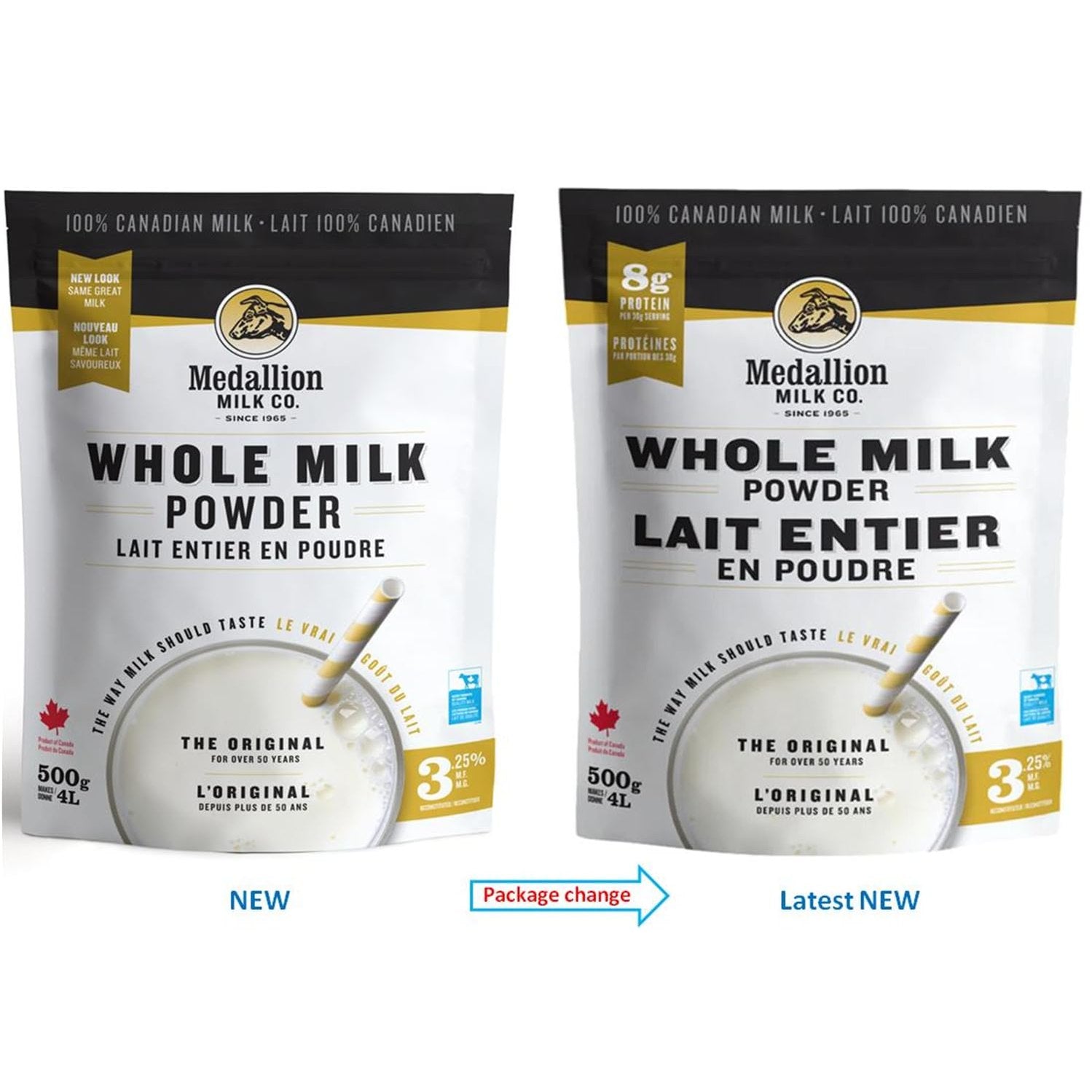 Medallion Brand Whole Milk Powder 500g - Dried Milk from Canada, Antibiotic-Free, No rbST or rBGH