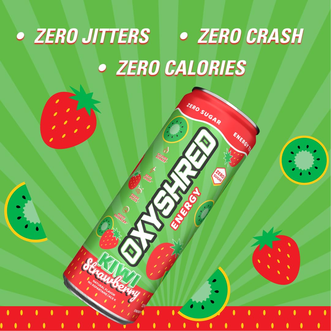 EHP Labs OxyShred Healthy Energy Drink - Zero Sugar Energy Drinks with Amino Acids, Green Tea Extract, Vitamin C & L-Carnitine - Zero Carbs, Zero Calories, Clean Caffeine, Bahama Breeze (12-Pack)