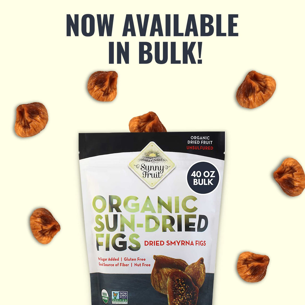 Sunny Fruit Organic Turkish Dried Figs, 2.5 Pound Bulk Bag | No Preservatives, No Sugar Added | Healthy, Sweet Snack | ORGANIC, NON-GMO, VEGAN, HALAL, KOSHER