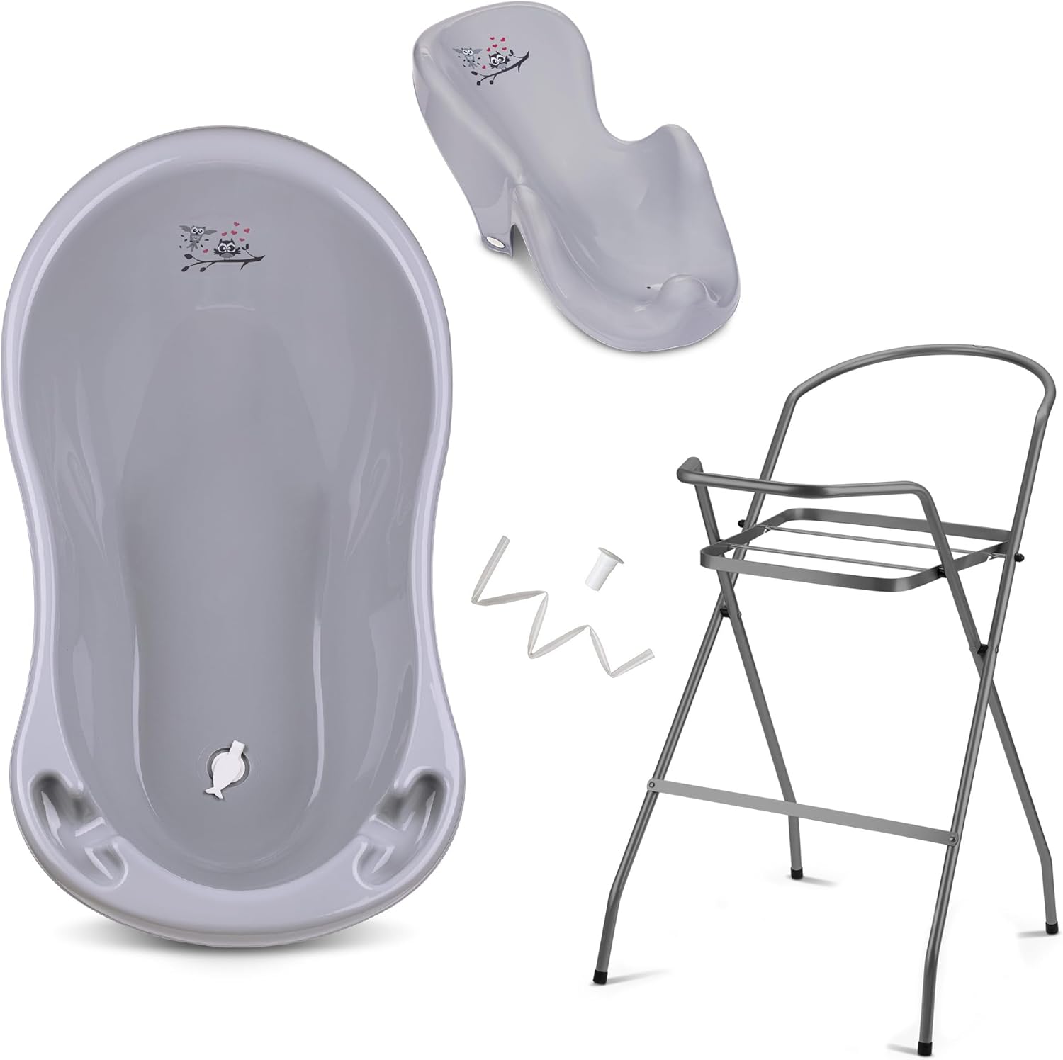 Baby Badewanne mit Gestell 4 Set TÜV Rheinland zertifiziert! Babybadewannen + Baby Badewannensitz +Abfluss + Gestell - Babywanne mit Ständer! Baby Pflegeset für Neugeborene.