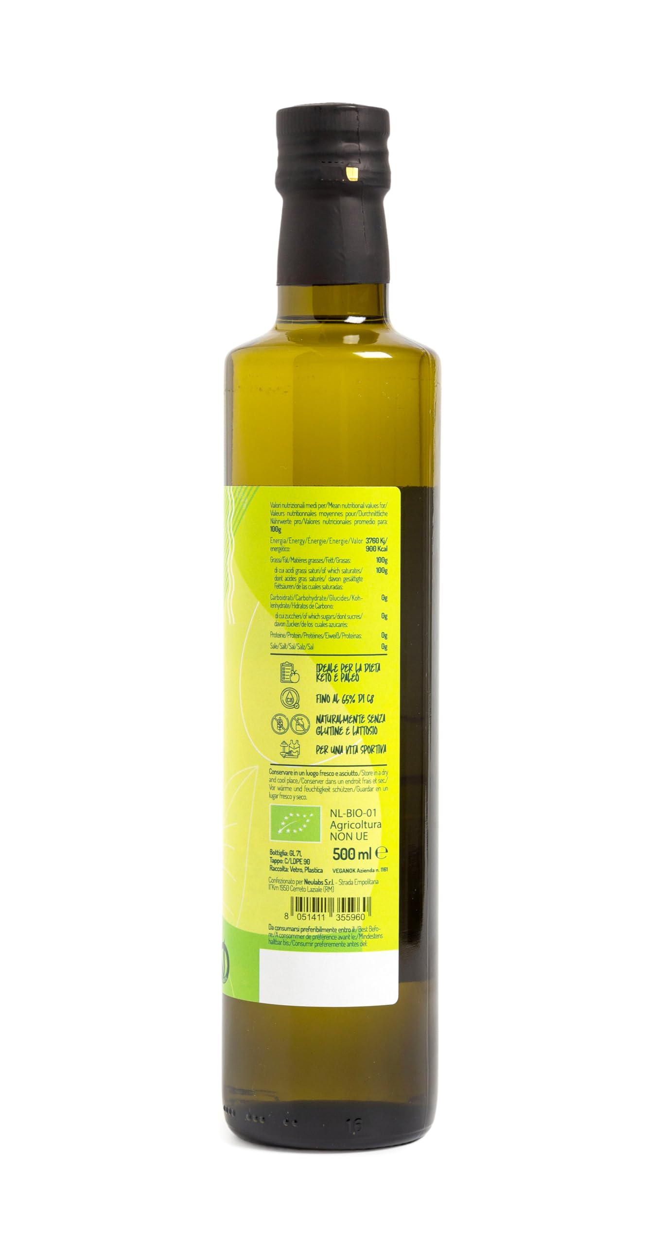 C8 MCT Öl Bio - 1 Lt. Biologische und Rein mct öl c8 für Keto Paleo oder zur Anwendung auf Körper und Haar. Veganes und Vegetarisches.