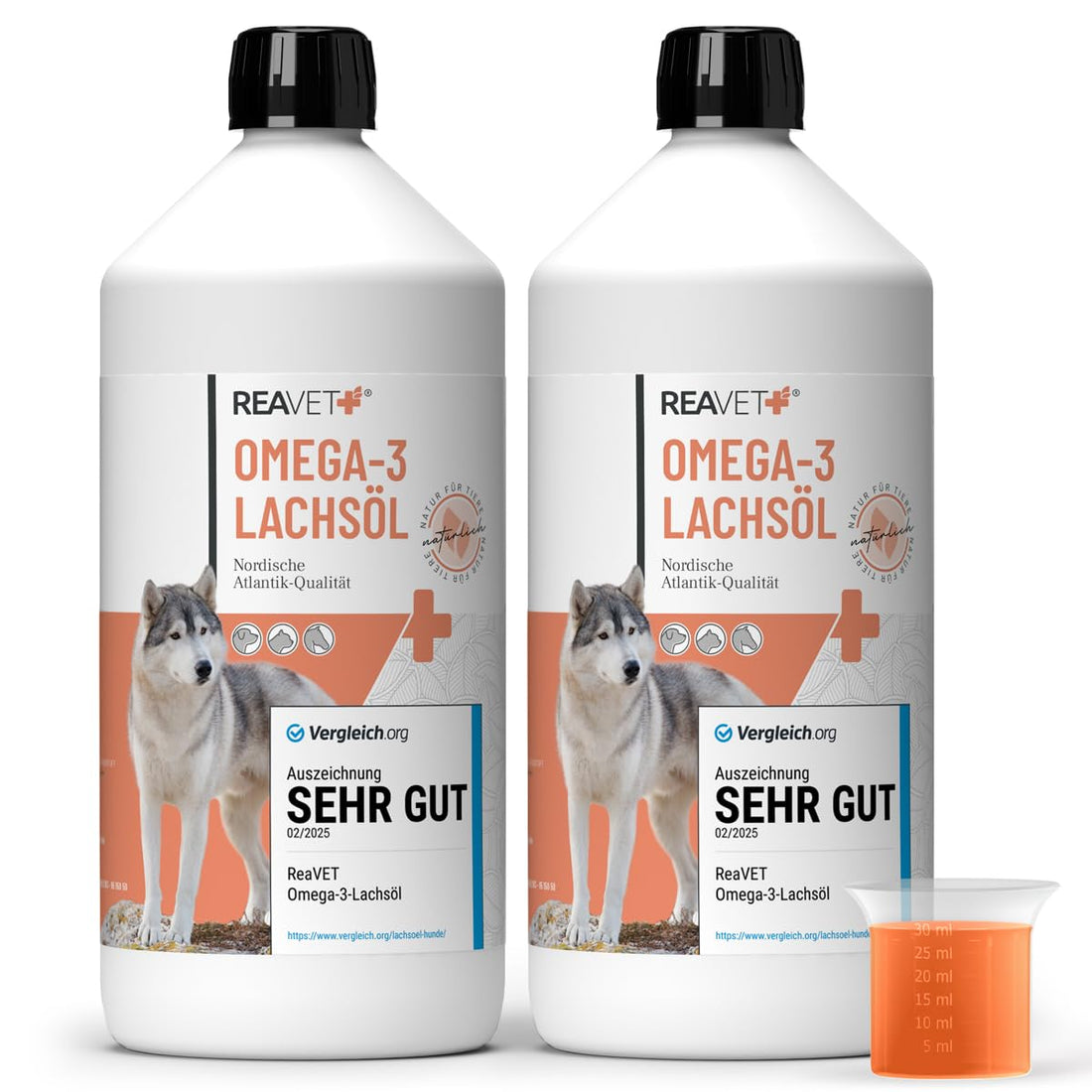 TESTURTEIL SEHR GUT 2025 ReaVET Lachsöl Hunde 1 Liter – Reich an Omega 3 & 6, Fischöl Hund hochdosiert, echte Lebensmittelqualität ohne Zusätze, frisch abgefüllt in Deutschland