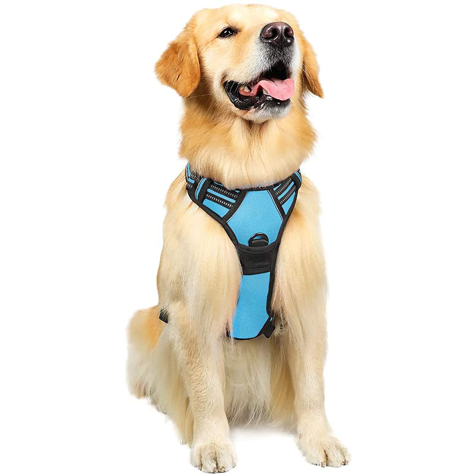 rabbitgoo Hundegeschirr Grosse Hunde, Anti Zug Geschirr mit Kontrolle, No Pull Verstellbar Hundegeschirr Mittelgroße Hunde, Atmungsaktiv Reflexstreifen Brustgeschirr Sichere Führung, Schwarz, L