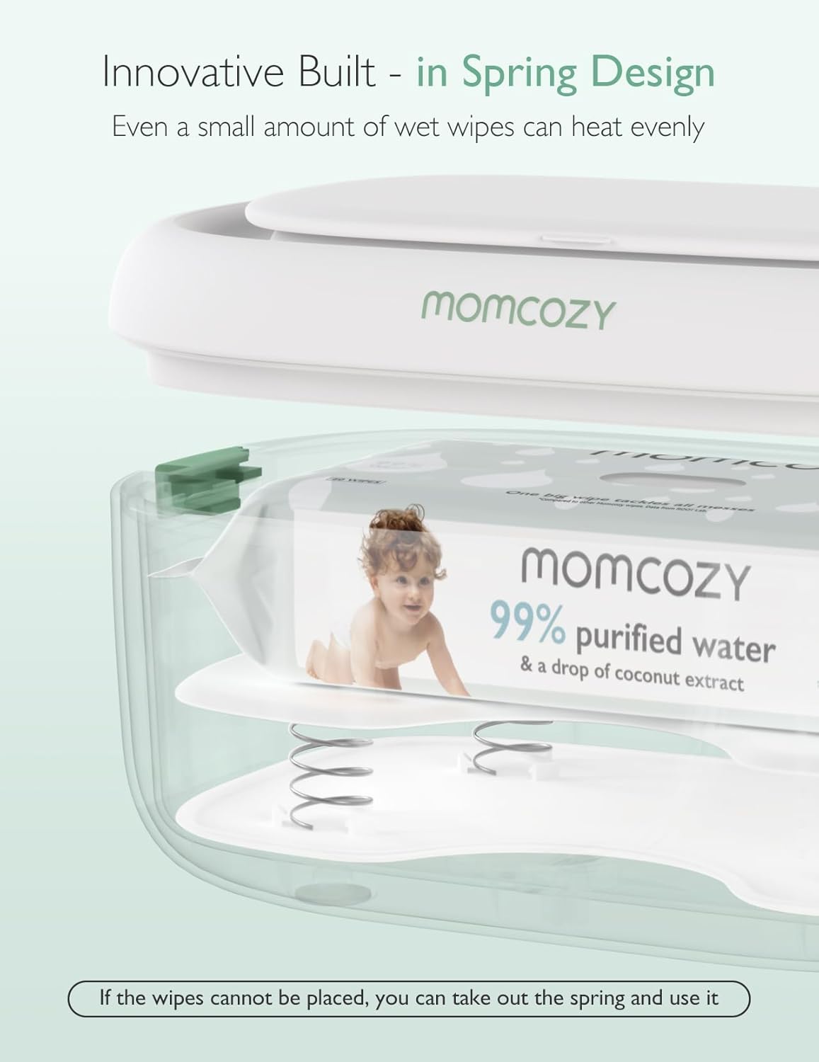 Momcozy Feuchttuch Wärmer, Federdesign, Feuchttücher Box mit großem Fassungsvermögen, schnelles und gleichmäßiges Erwärmen, Temperaturregelung mit 4 Heizmodi, Feuchttuchwärmer mit Nachtlicht