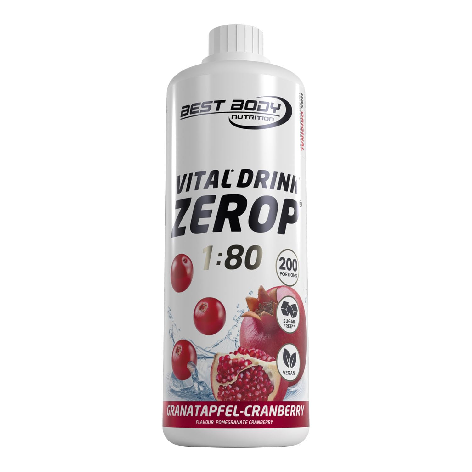 Best Body Nutrition ZEROP Vital Zuckerfreies Getränkekonzentrat Sirup Kirsche Ohne Aspartam 1 L ergibt 80 L Getränk Fitness Drink mit Vitaminen B1 B6 Niacin Kalorienarm Wassersprudler