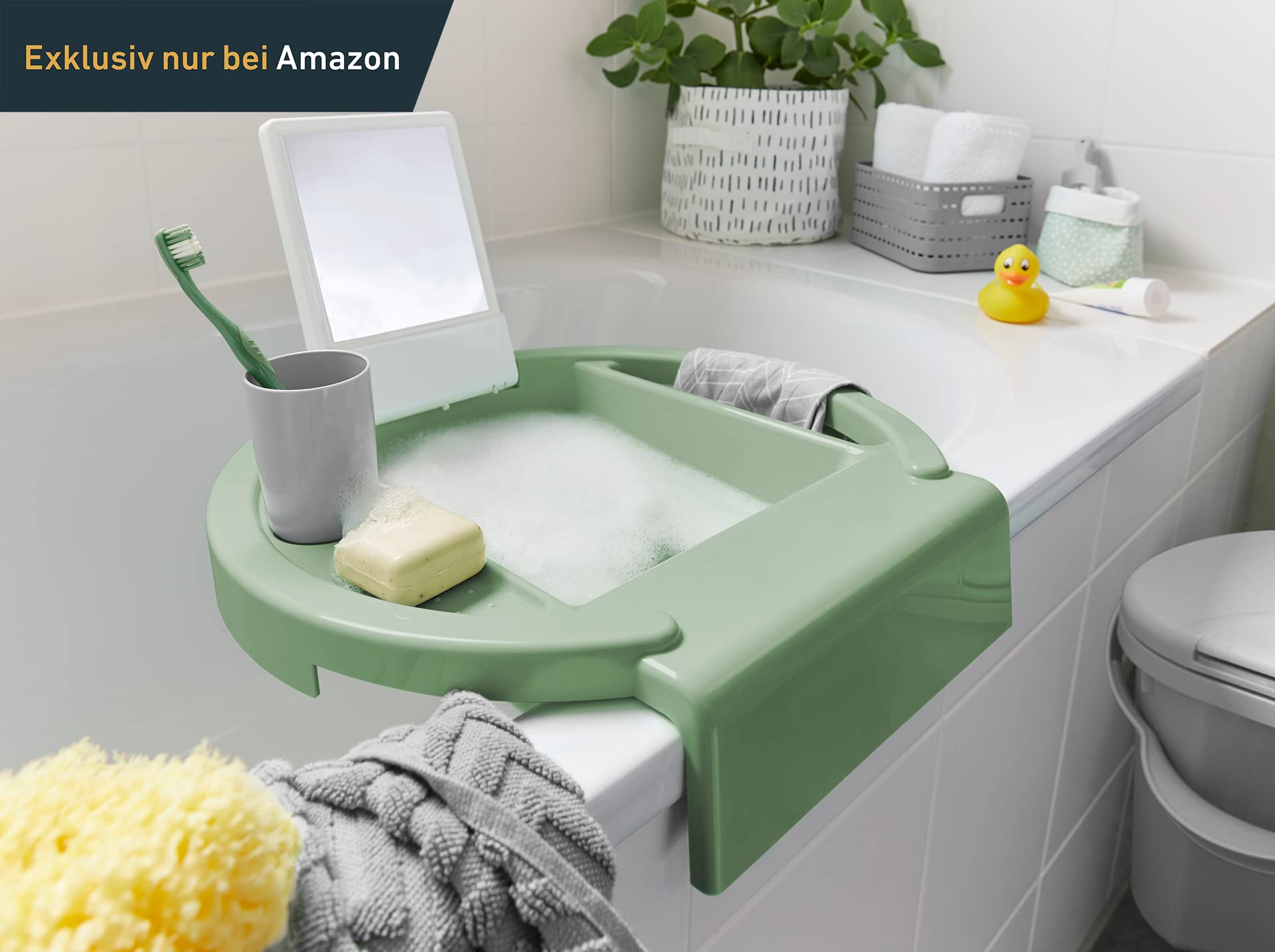 Rotho Babydesign Kiddy Wash - Kinderwaschbecken - Waschbecken - mobiles Kinderwaschbecken für die Badewanne - mit Spiegel- Ideal für Bad & Kinderzimmer grün