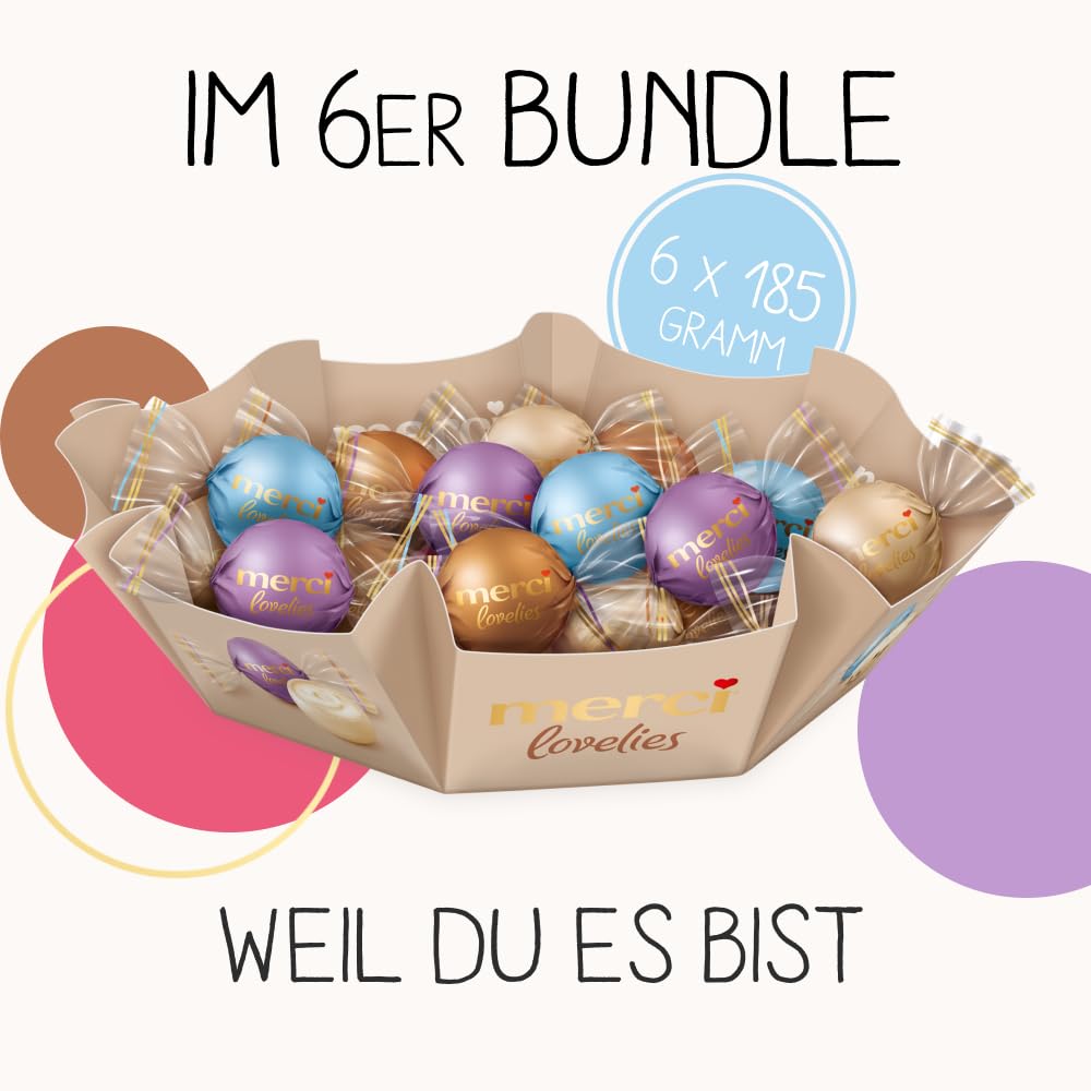 merci lovelies Classic – 1 x 185 g – Pralinen-Schachtel mit 5 gefüllten Schokoladen-Spezialitäten – Schokokugeln zum Teilen & Verschenken