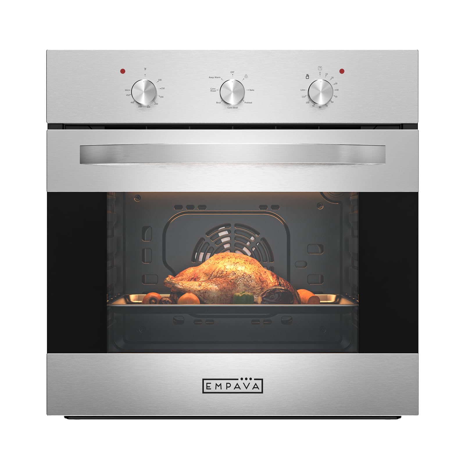 Empava 24" Electric Single Wall Oven with 6 Cooking Functions Mechanical Knobs Control in Stainless Steel