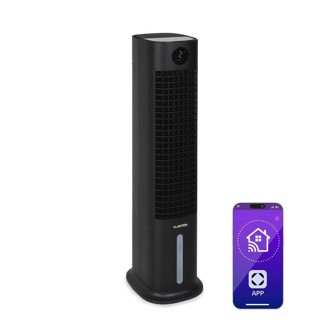 Klarstein Luftkühler mit Wasserkühlung, 5-in-1 Verdunstungskühler, Luftbefeuchter, Ventilator & Luftreiniger, Mobile Klimageräte Luftkühler mit App-Steuerung, 80W Air Cooler, 462m³/h Luftstrom