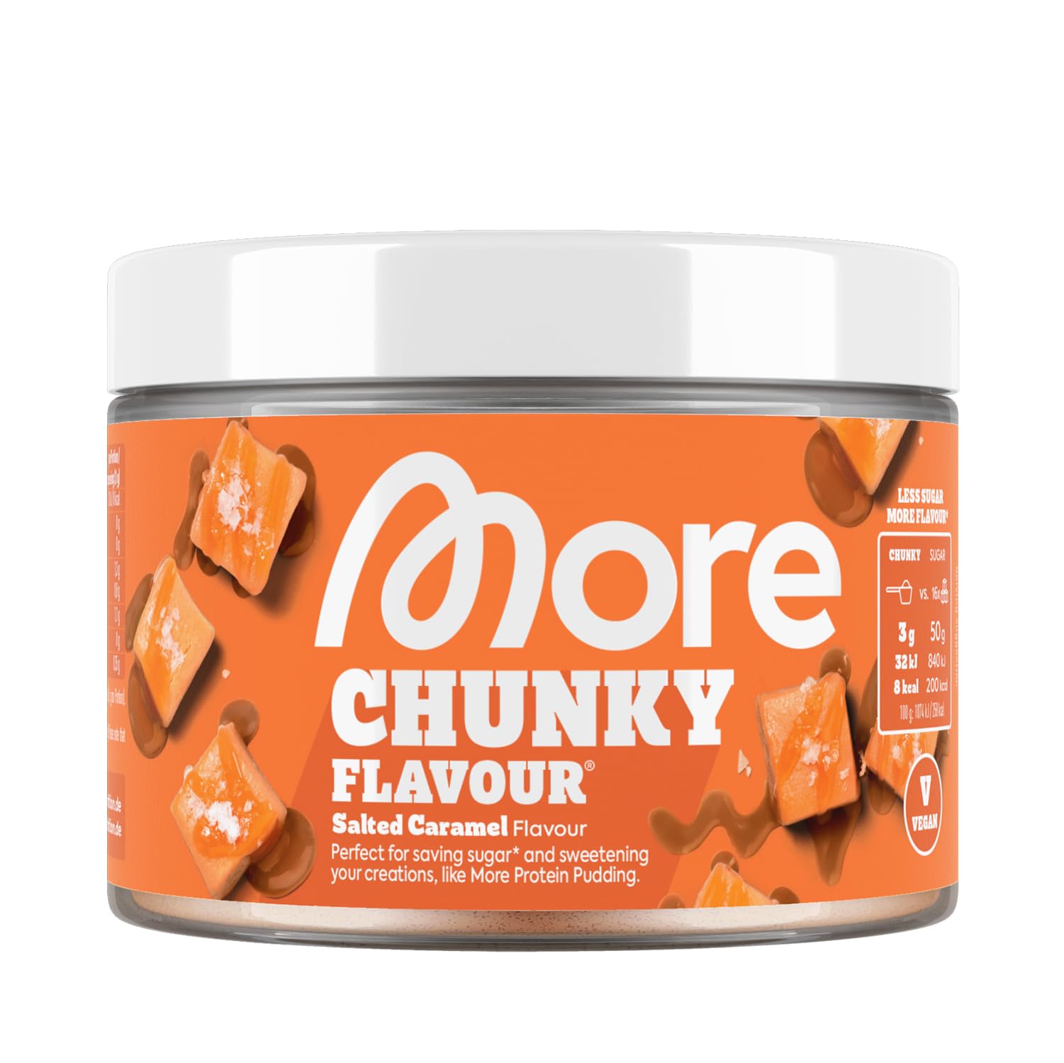 MORE Chunky Flavour, Vanilla Perfection, 150 g, vegan, Geschmackspulver zum Süßen, ohne viel Zucker und Kalorien, mit Inulin und Laktase - made in Germany
