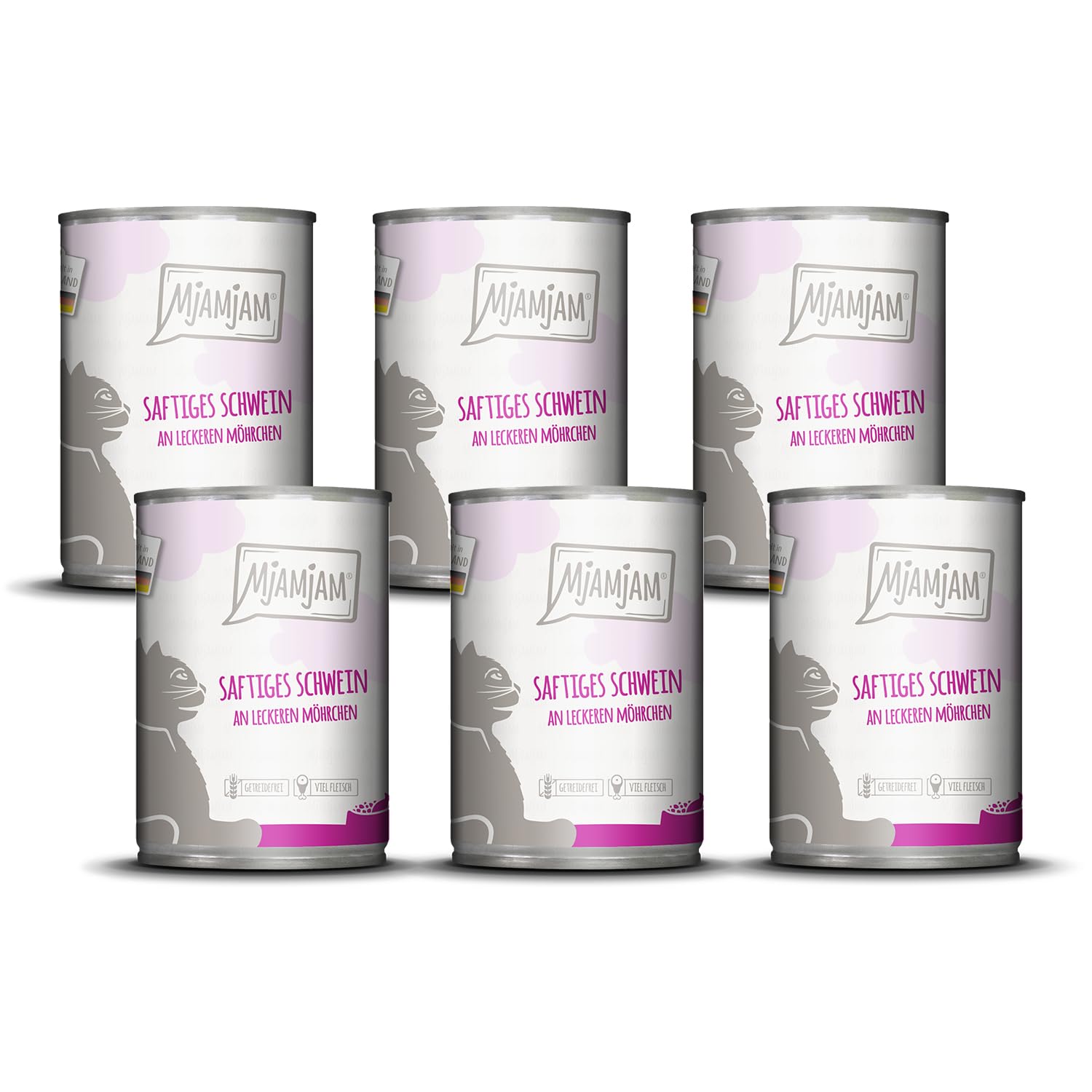MjAMjAM - Premium Nassfutter für Katzen - saftiges Huhn an leckeren Möhrchen, 6er Pack (6 x 400 g), getreidefrei mit extra viel Fleisch