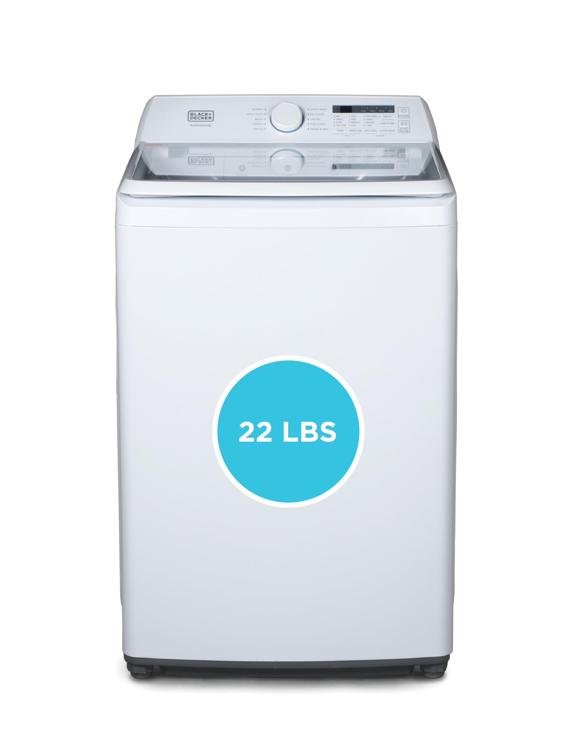 BLACK+DECKER Small Portable Washer, Washing Machine for Household Use, Portable Washer 2.0 Cu. Ft. with 6 Cycles, Transparent Lid & LED Display
